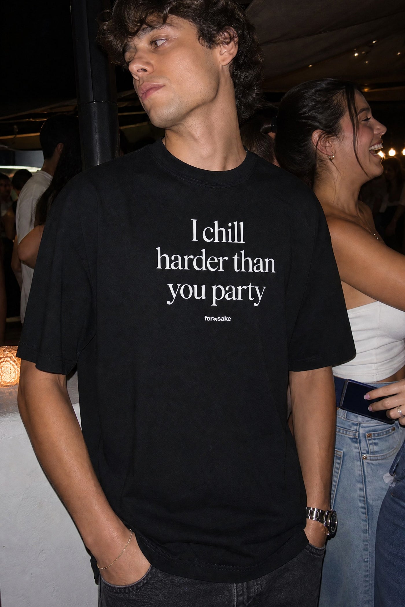 FFS cropped 2:3 | original_media:gid://shopify/MediaImage/30933680062567 | position:3 | Forfksake Chill Harder Than Party T-Shirt Black