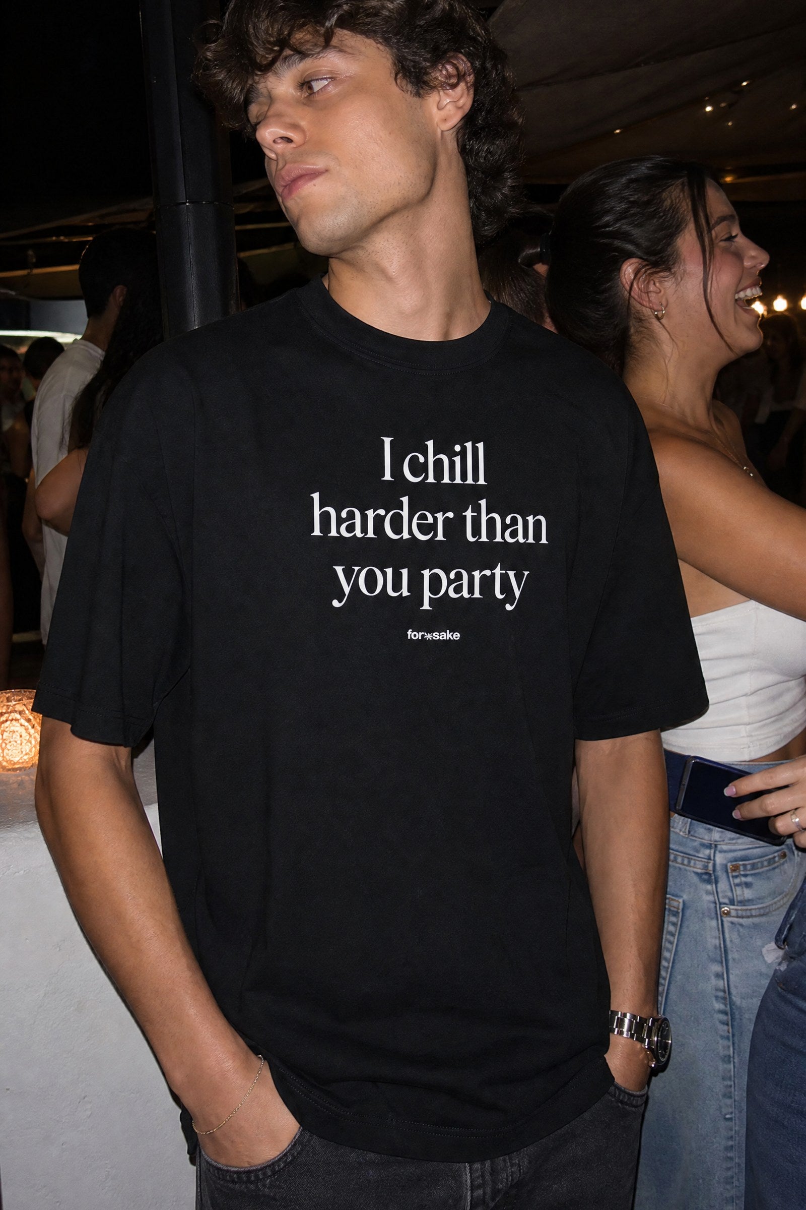 FFS cropped 2:3 | original_media:gid://shopify/MediaImage/30933680062567 | position:3 | Forfksake Chill Harder Than Party T-Shirt Black