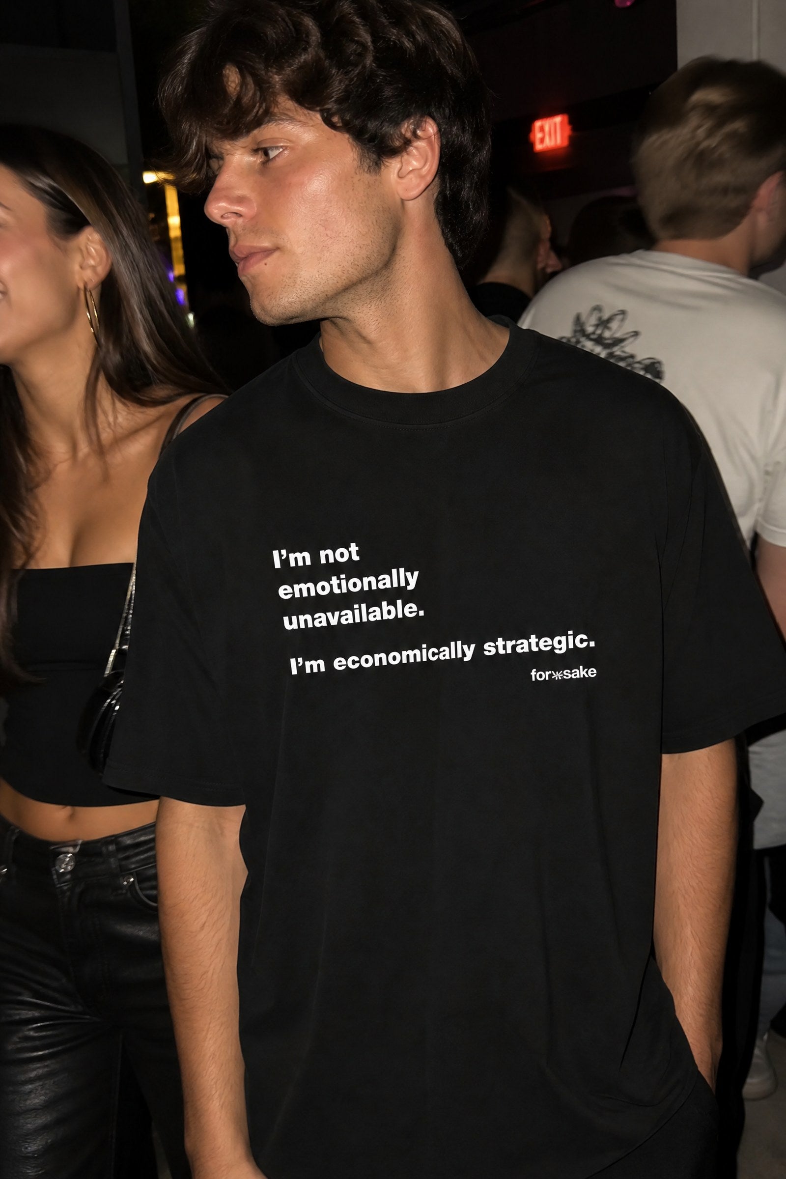 FFS cropped 2:3 | original_media:gid://shopify/MediaImage/30933724463207 | position:3 | Forfksake Emotionally Unavailable Black T-Shirt