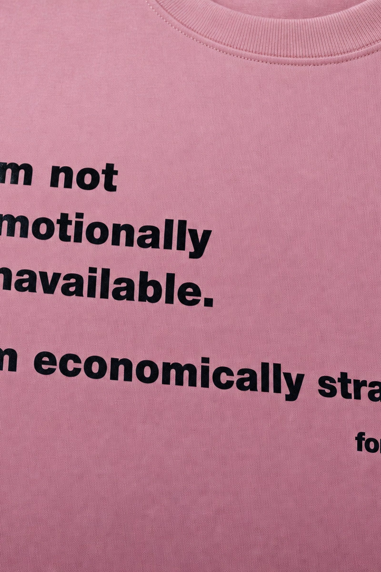 FFS cropped 2:3 | original_media:gid://shopify/MediaImage/30933729902695 | position:3 | Forfksake Emotionally Unavailable Pink T-Shirt