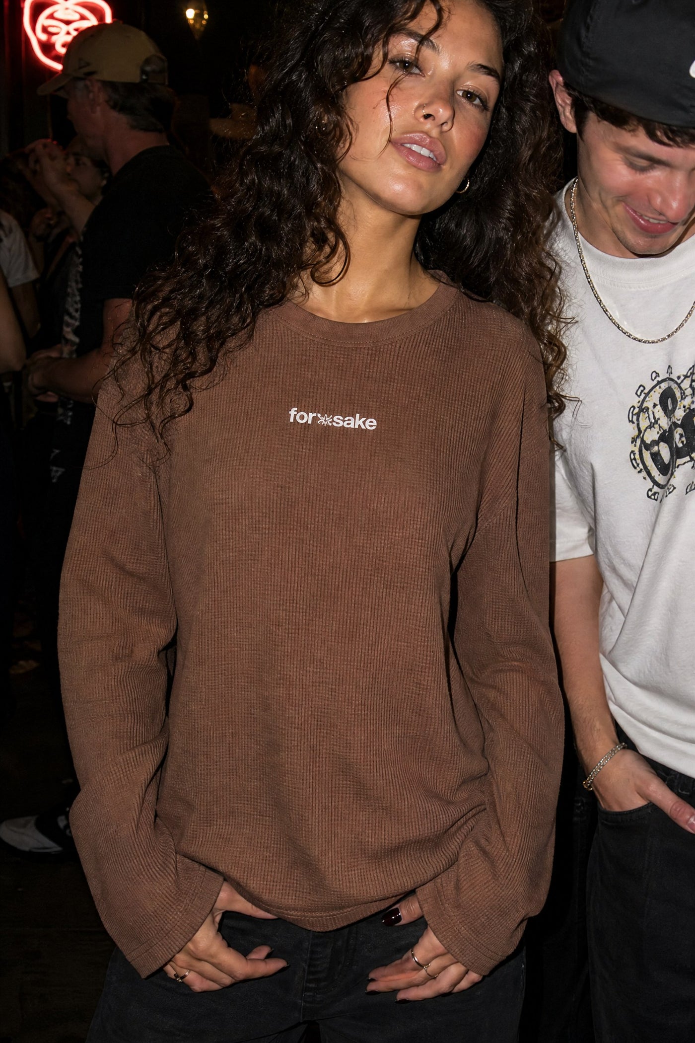 FFS cropped 2:3 | original_media:gid://shopify/MediaImage/30933977301095 | position:3 | Forfksake Hotter Girlfriend Waffle Long Sleeve Brown