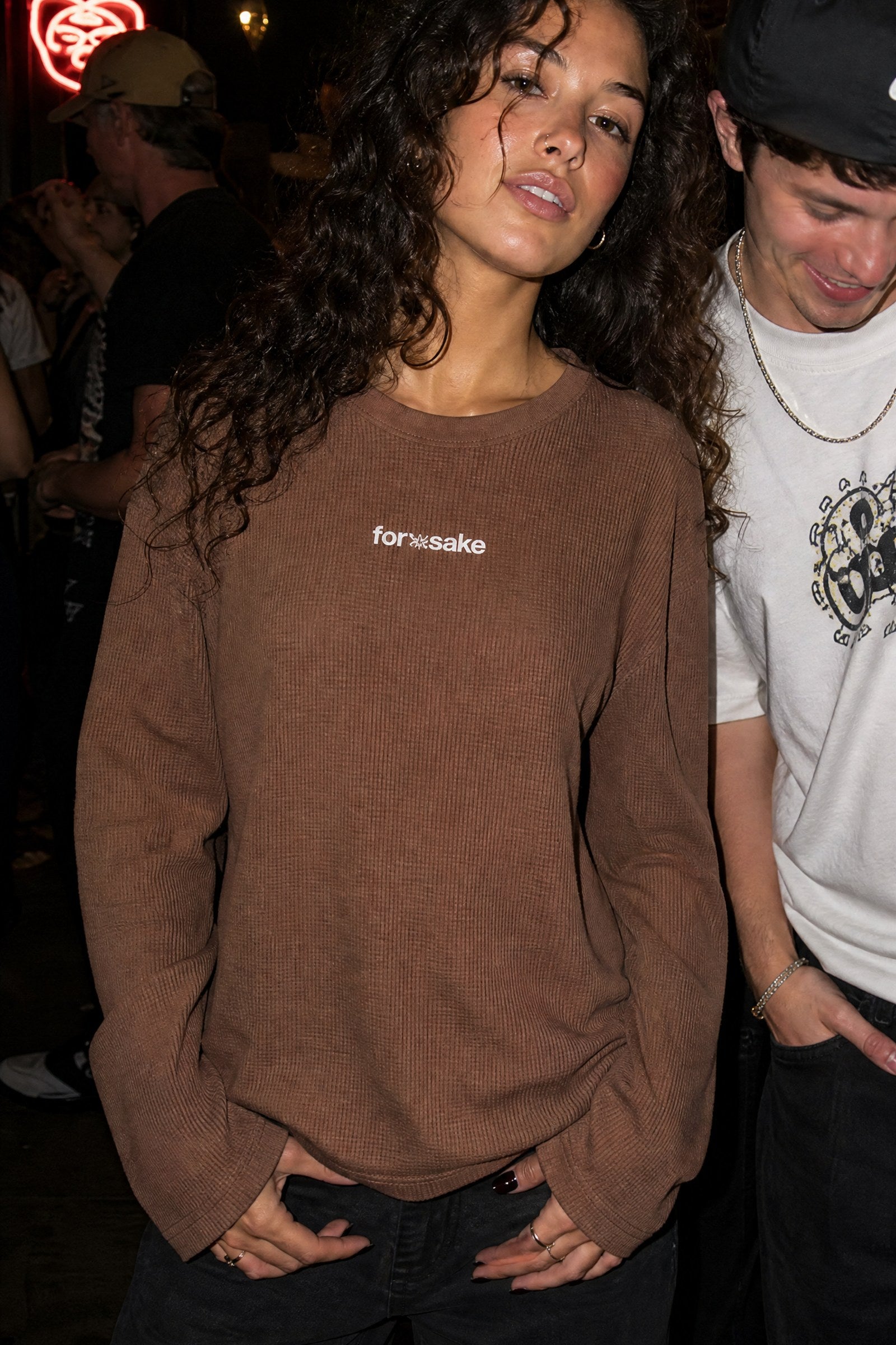 FFS cropped 2:3 | original_media:gid://shopify/MediaImage/30933977301095 | position:3 | Forfksake Hotter Girlfriend Waffle Long Sleeve Brown