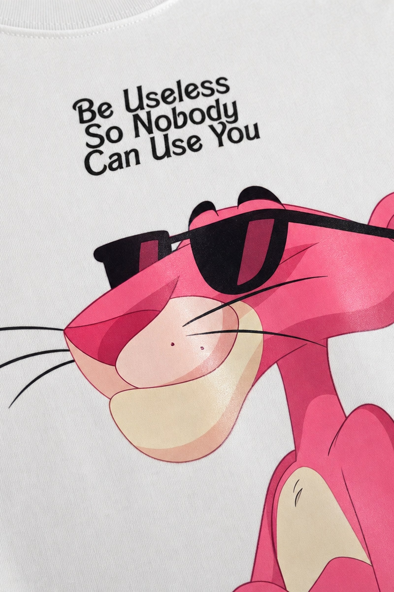 FFS cropped 2:3 | original_media:gid://shopify/MediaImage/30934121611367 | position:3 | Forfksake Pink Panther Useless Graphic T-Shirt White