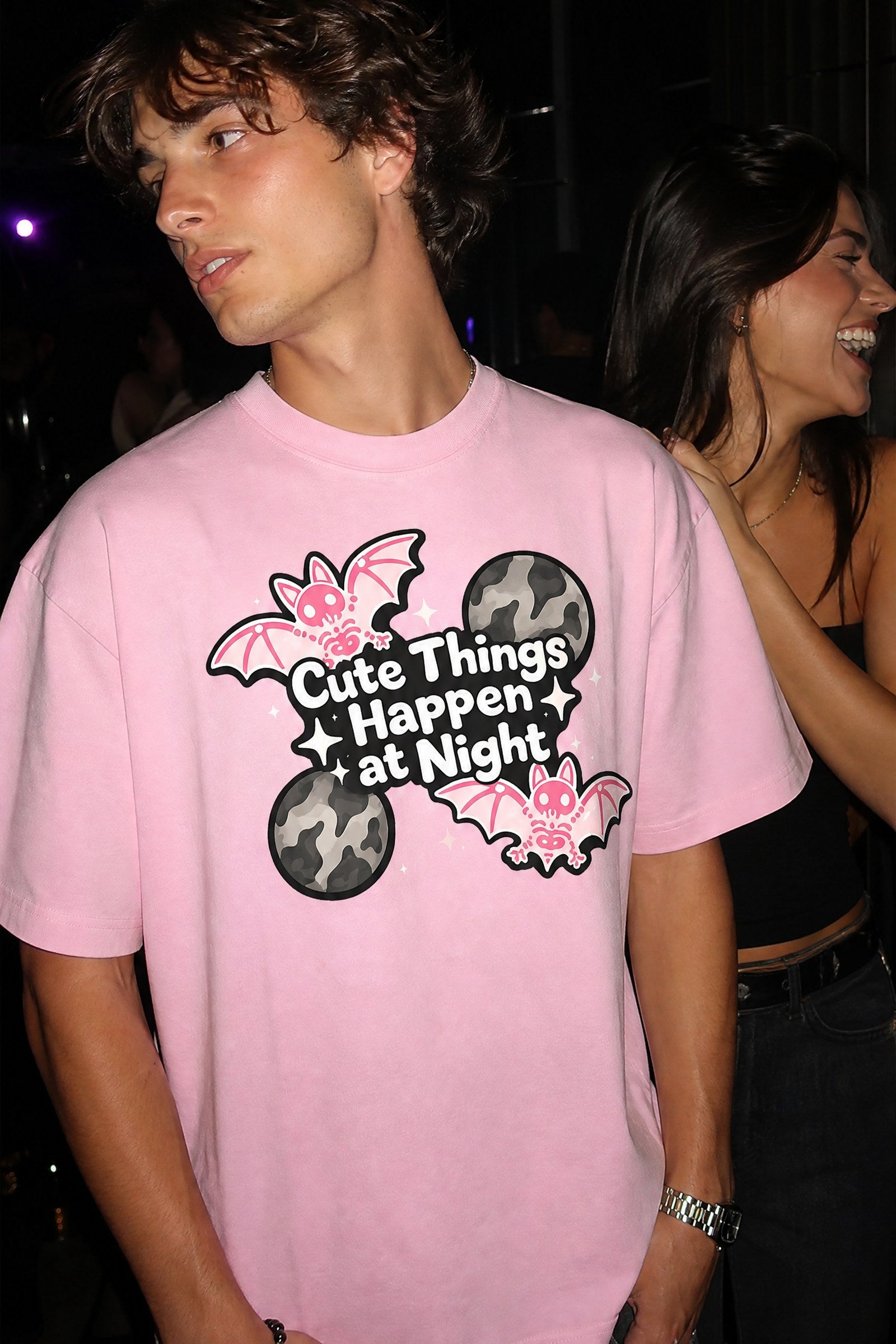 FFS cropped 2:3 | original_media:gid://shopify/MediaImage/30933662236775 | position:4 | Forfksake Batty At Night Tee - Pink