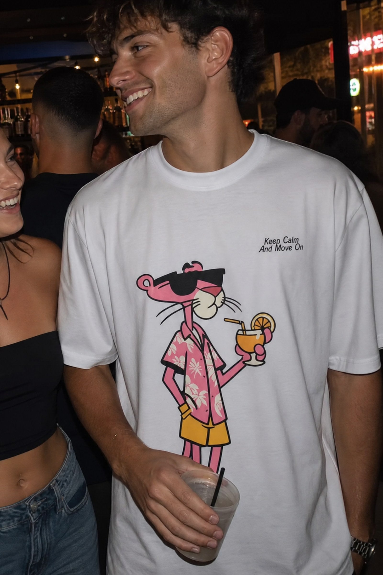 FFS cropped 2:3 | original_media:gid://shopify/MediaImage/30934122528871 | position:4 | Forfksake Pink Panther Vacation Drip T-Shirt White