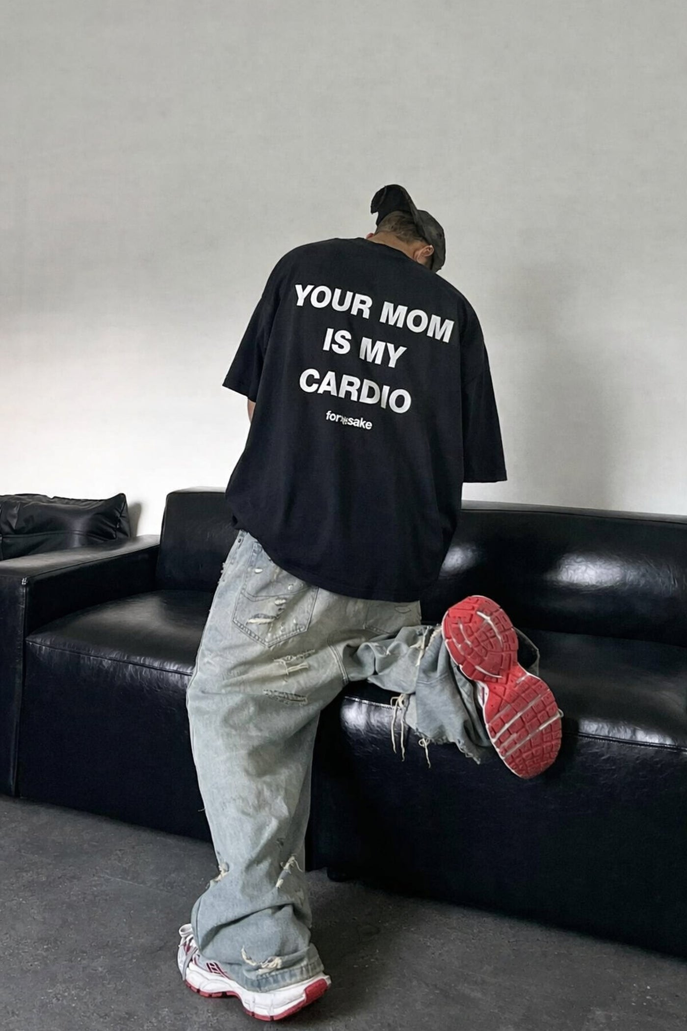 FFS cropped 2:3 | original_media:gid://shopify/MediaImage/30934351413351 | position:4 | Forfksake Your Mom Is My Cardio Black T-Shirt