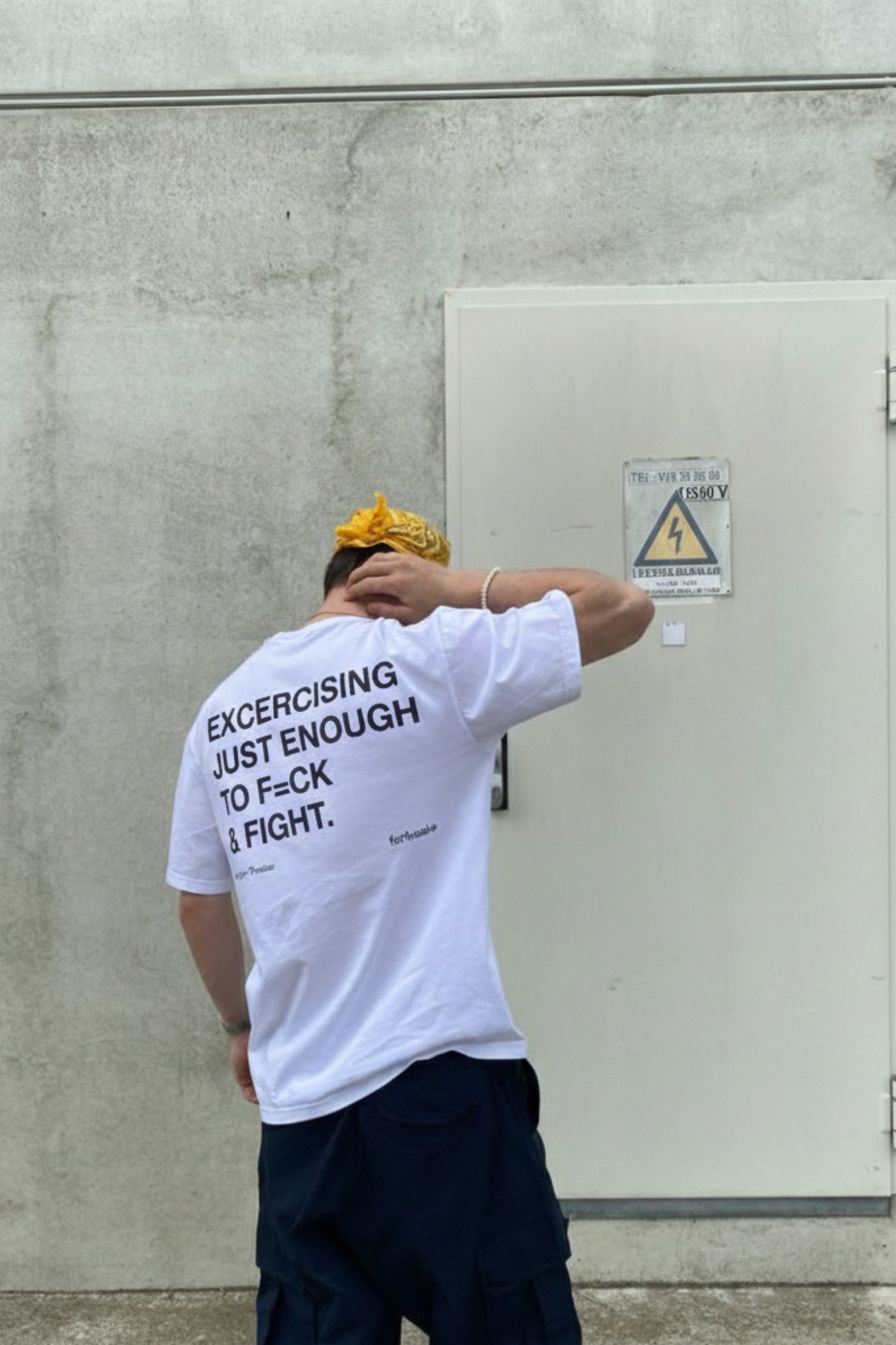 FFS cropped 2:3 | original_media:gid://shopify/MediaImage/30933739208807 | position:5 | Forfksake Exercising White T-Shirt