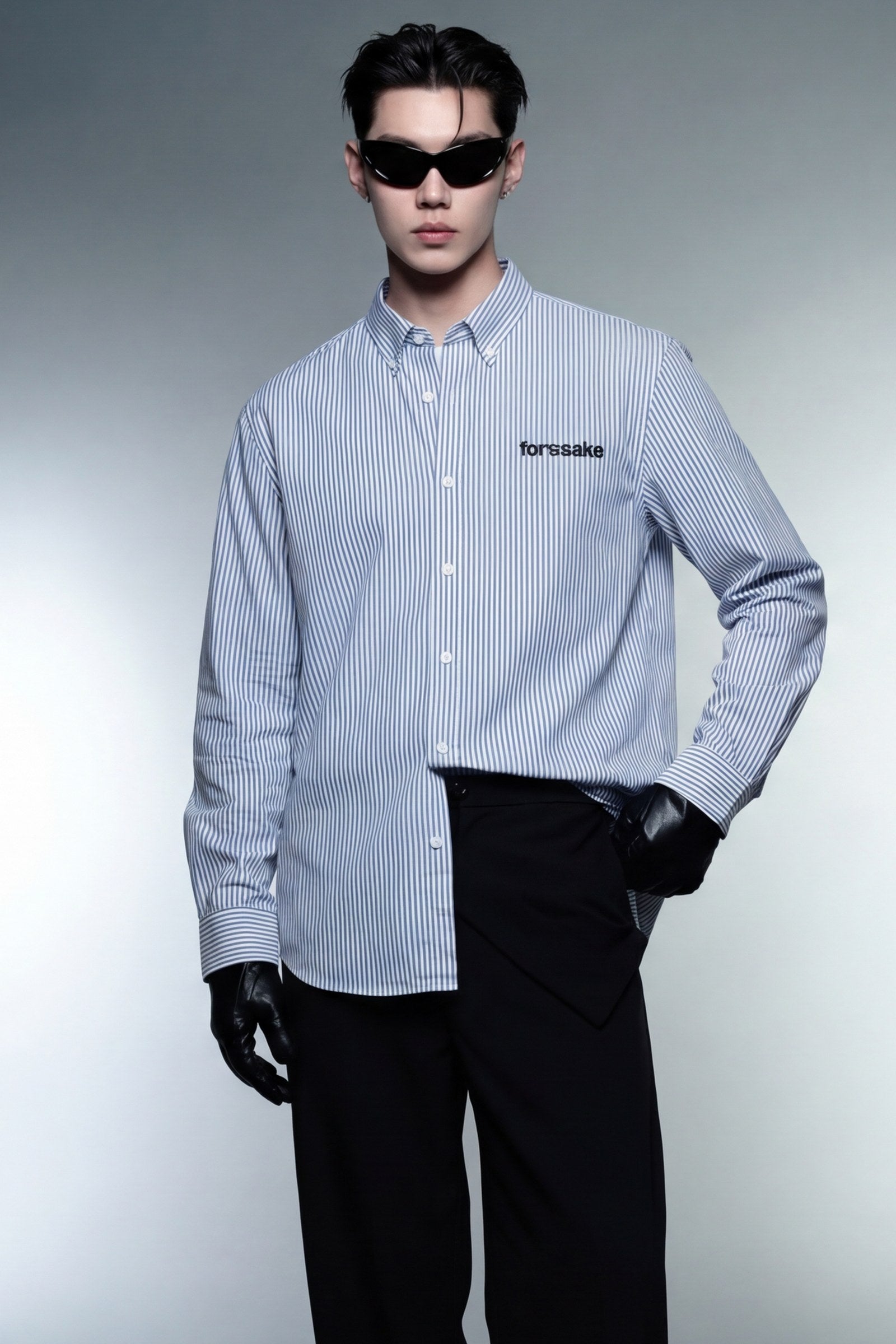 FFS cropped 2:3 | original_media:gid://shopify/MediaImage/30933932605543 | position:5 | Forfksake God's Plan Blue Striped Shirt