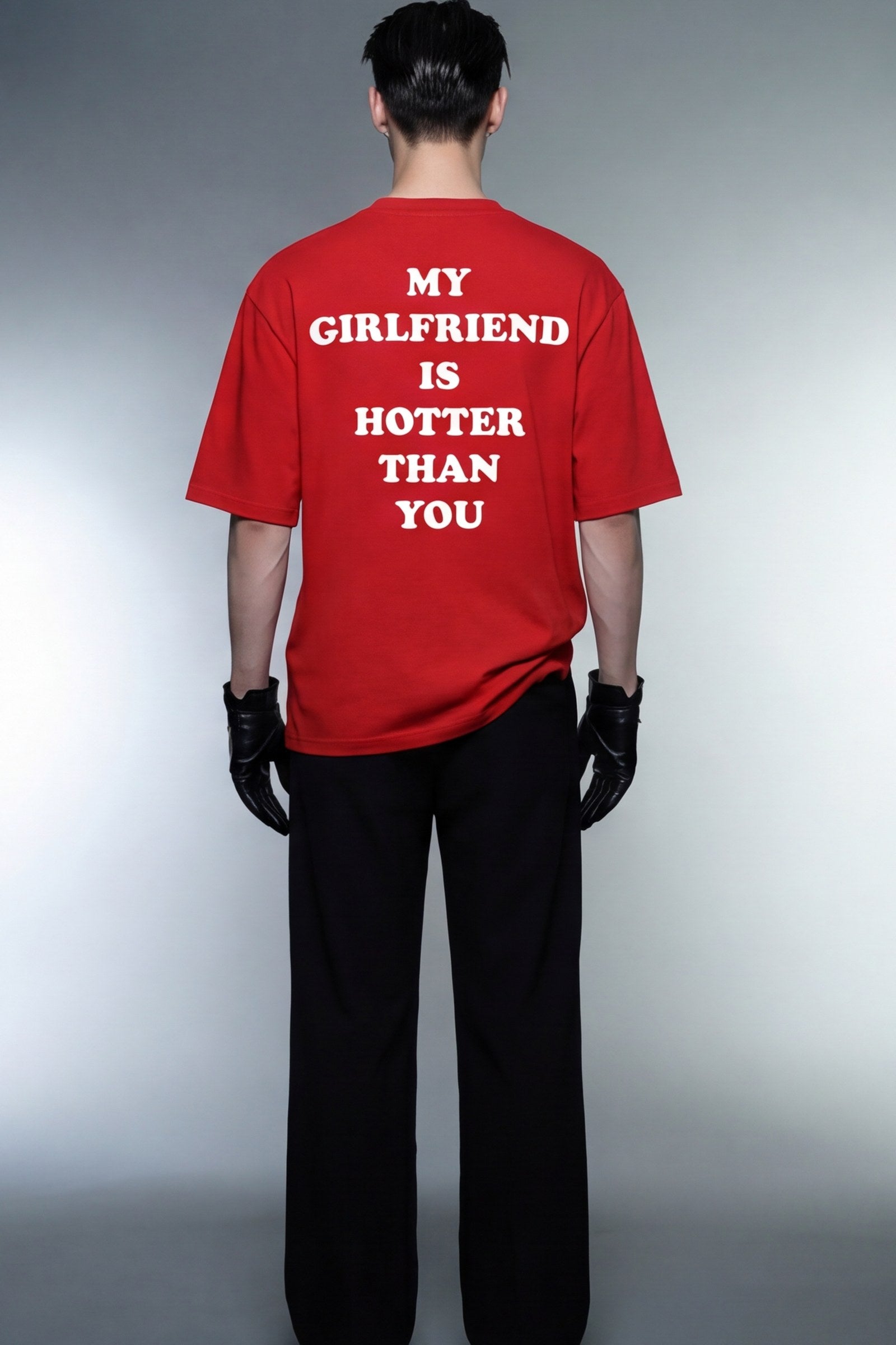 FFS cropped 2:3 | original_media:gid://shopify/MediaImage/30933972680807 | position:5 | Forfksake Hotter Girlfriend T-Shirt Red