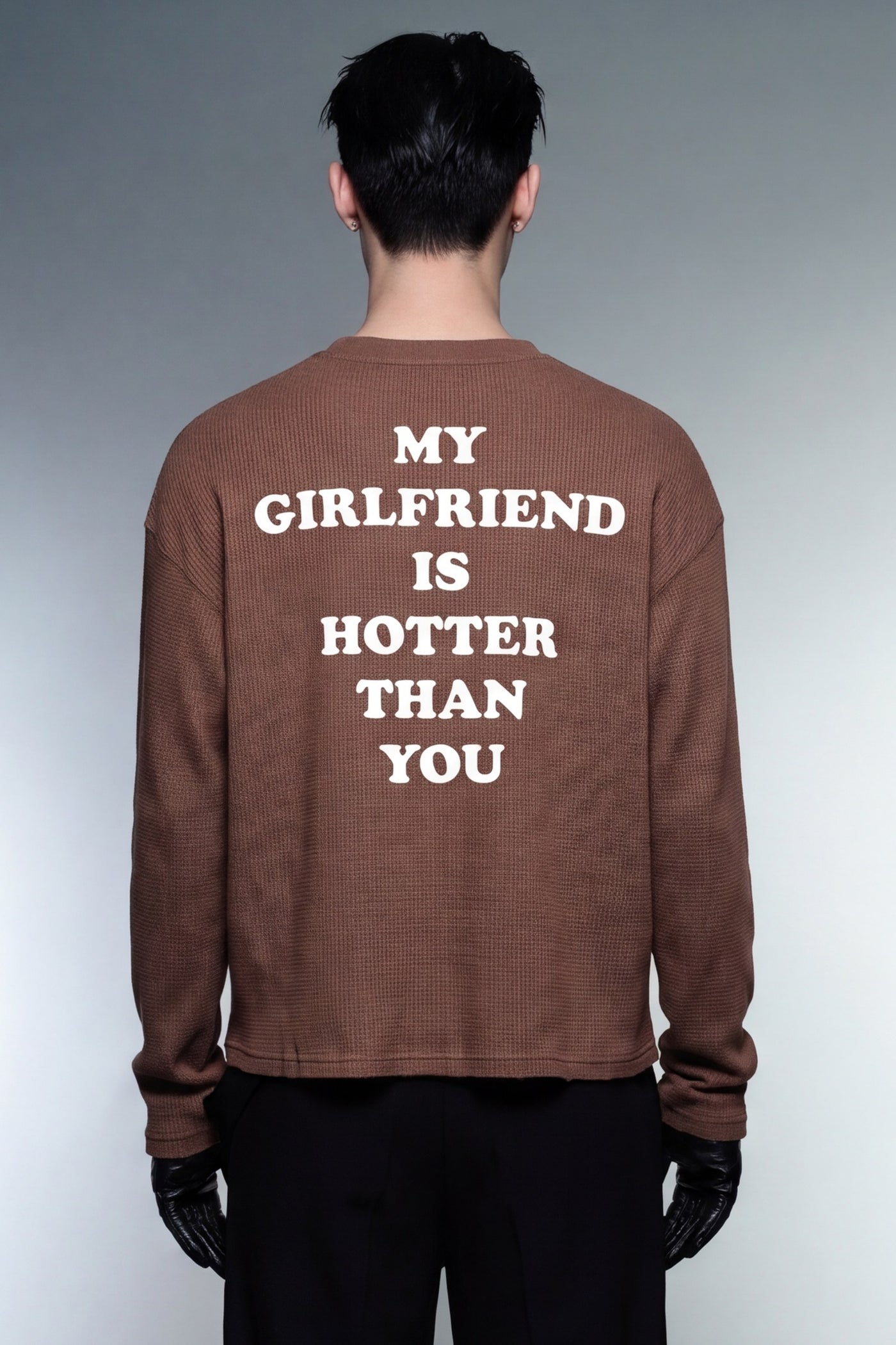 FFS cropped 2:3 | original_media:gid://shopify/MediaImage/30933977563239 | position:5 | Forfksake Hotter Girlfriend Waffle Long Sleeve Brown
