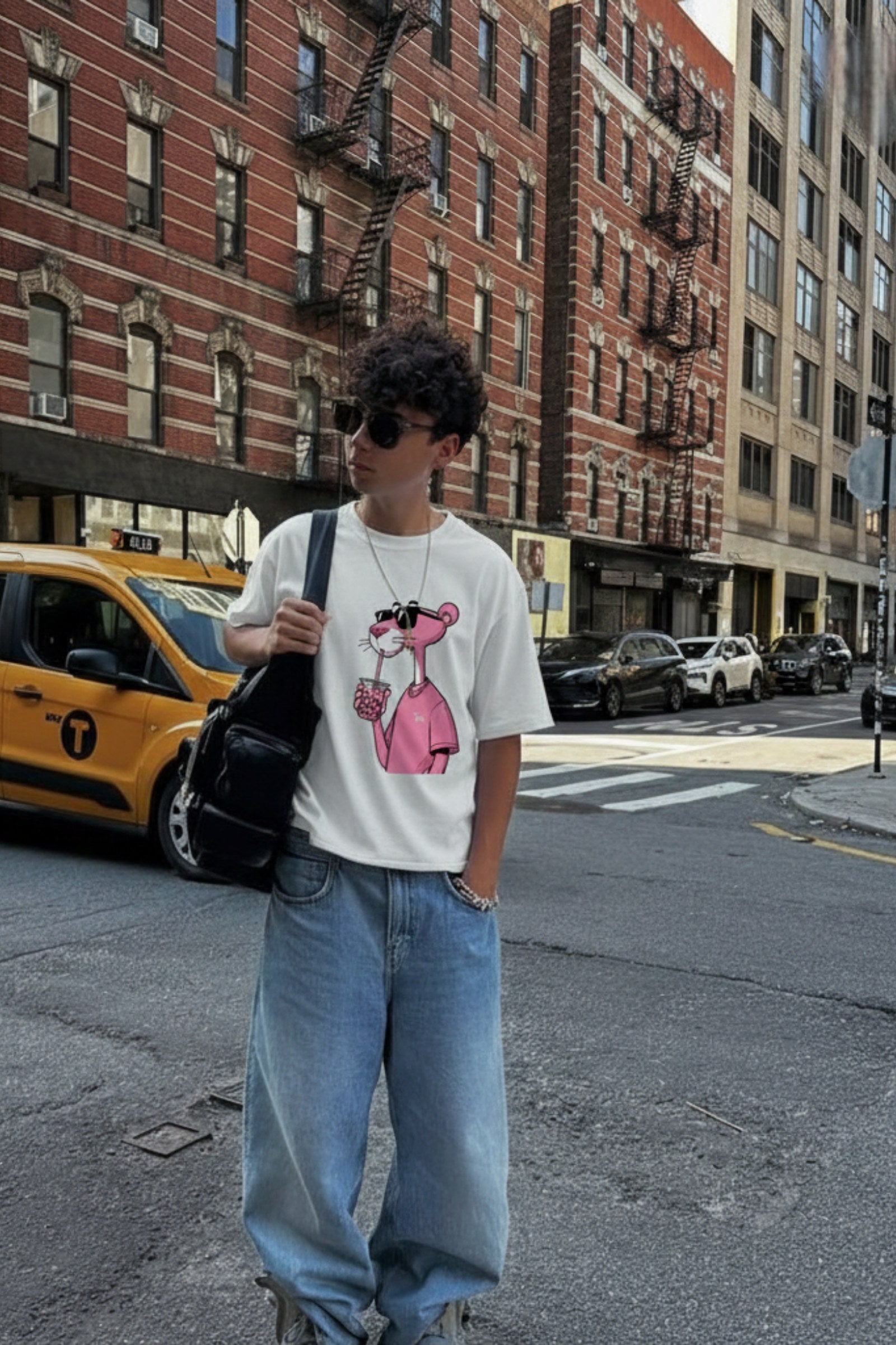 FFS cropped 2:3 | original_media:gid://shopify/MediaImage/30934119022695 | position:5 | Forfksake Pink Panther Boba Tea White T-Shirt