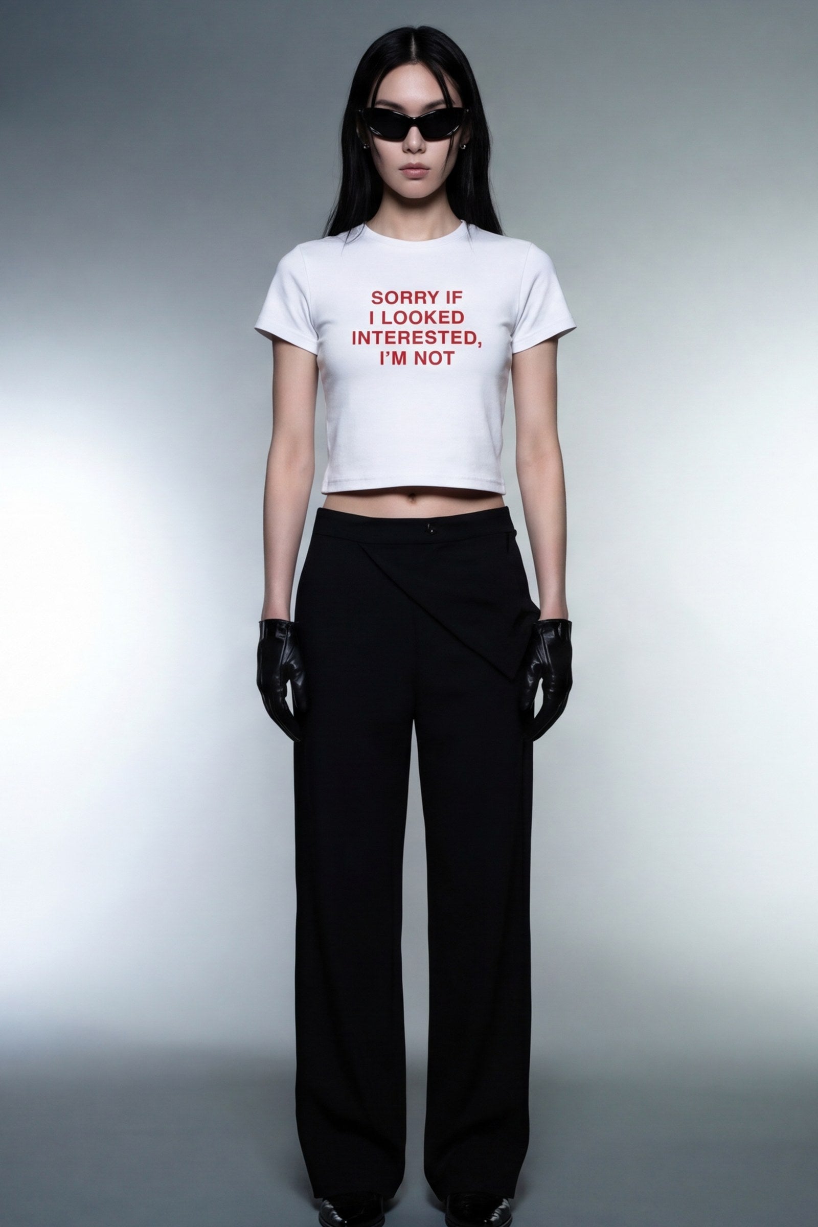 FFS cropped 2:3 | original_media:gid://shopify/MediaImage/30934225584231 | position:5 | Forfksake Sorry If I Looked Interested Baby Tee White
