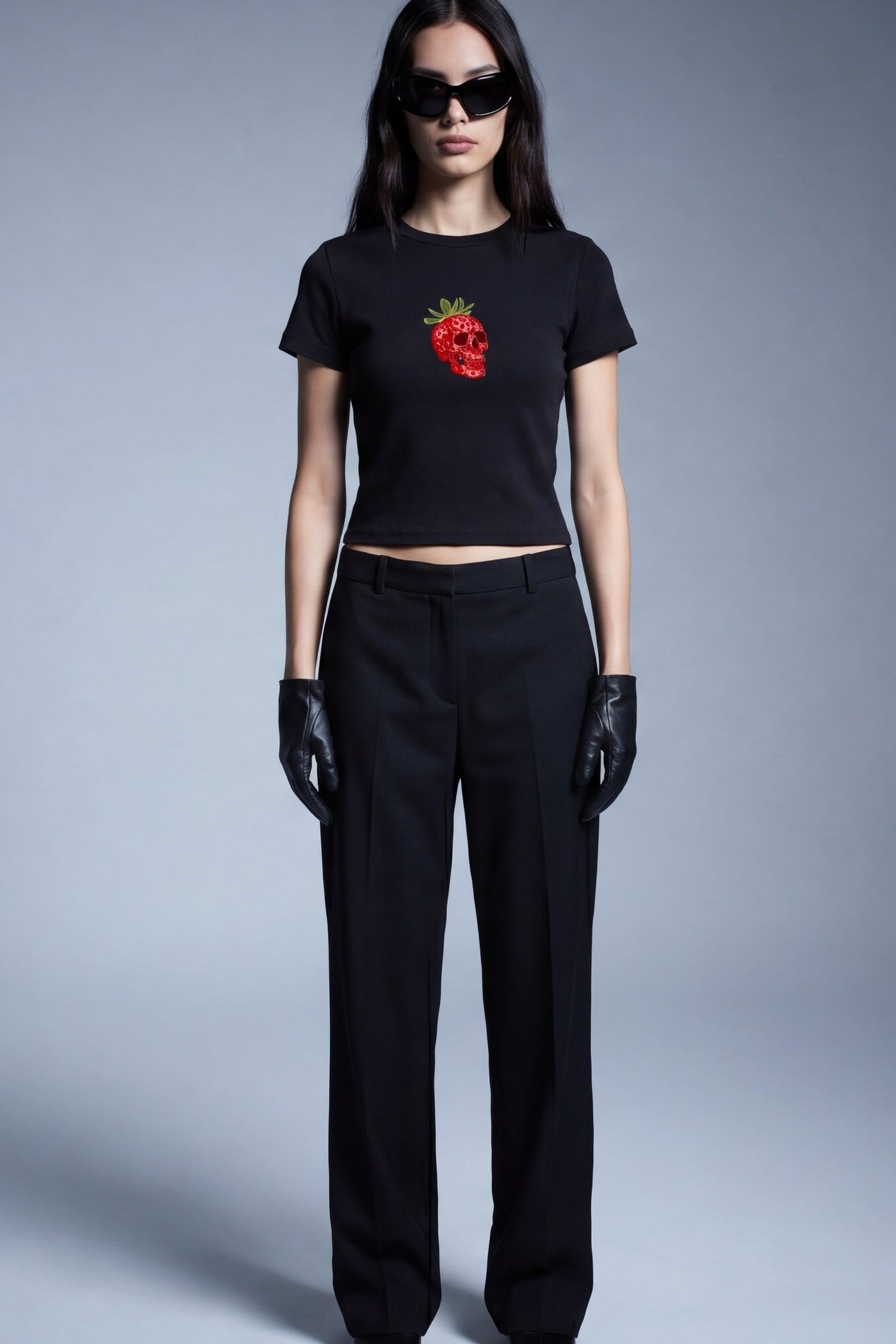 FFS cropped 2:3 | original_media:gid://shopify/MediaImage/30934237904999 | position:5 | Forfksake Strawberry Skull Baby Tee