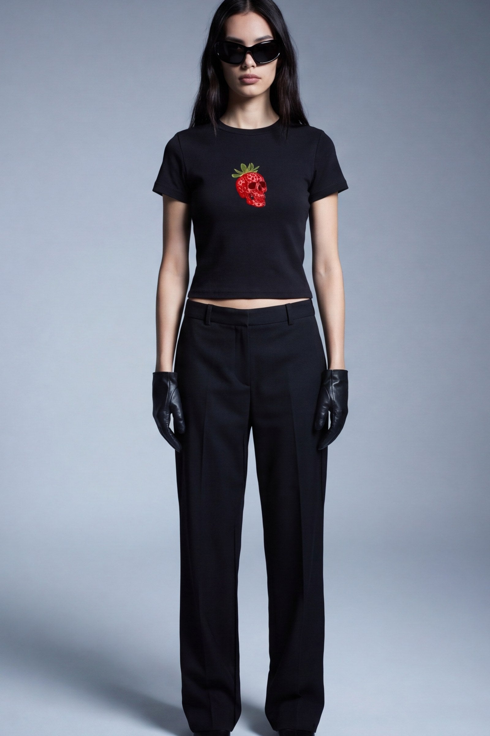 FFS cropped 2:3 | original_media:gid://shopify/MediaImage/30934237904999 | position:5 | Forfksake Strawberry Skull Baby Tee