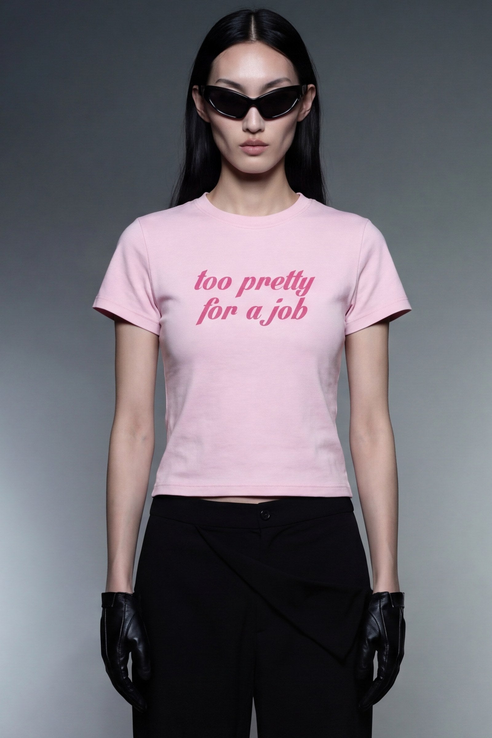 FFS cropped 2:3 | original_media:gid://shopify/MediaImage/30934259794023 | position:5 | Forfksake Too Pretty For A Job Baby Tee Pink