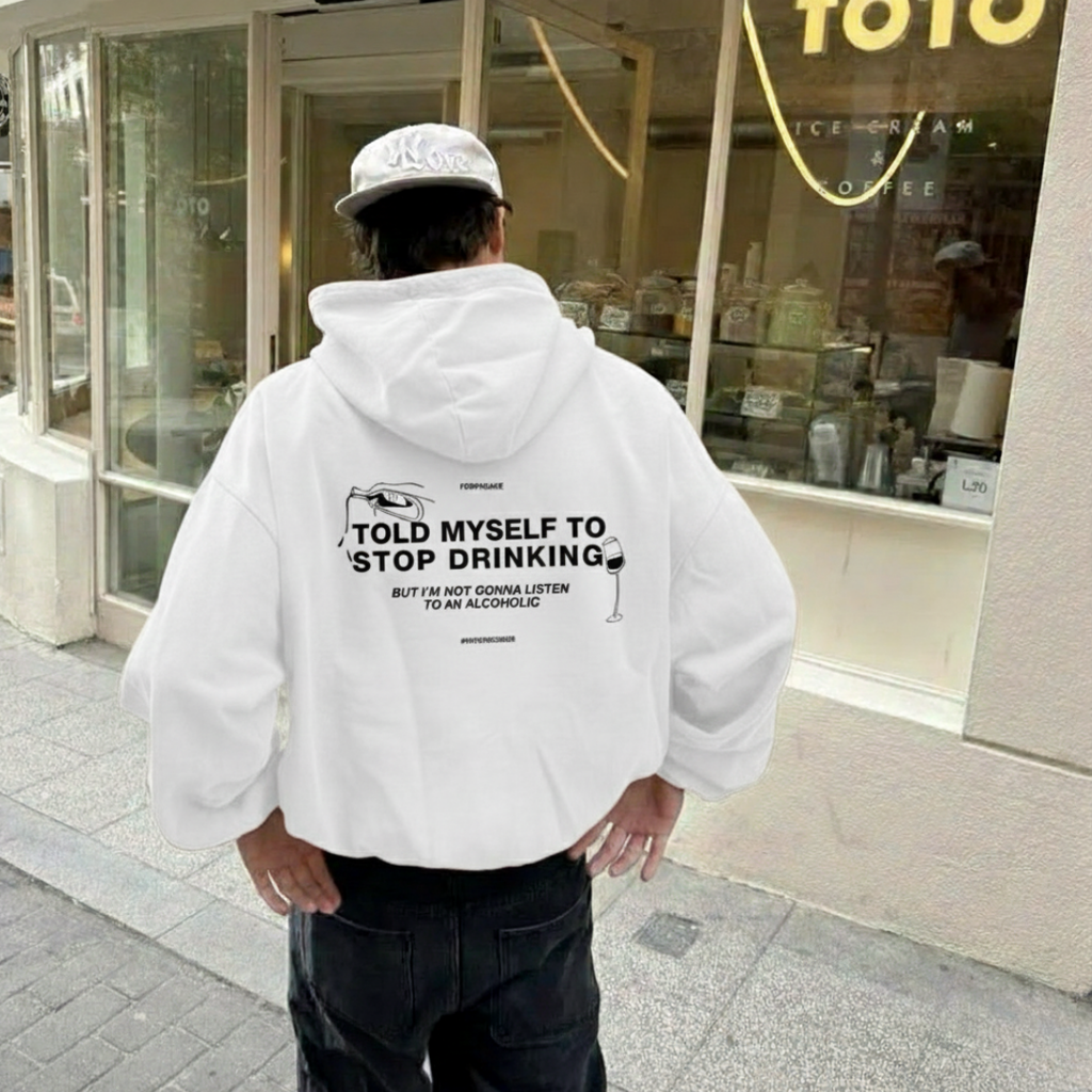 FORFKSAKE ALCOHOLIC WHITE HOODIE