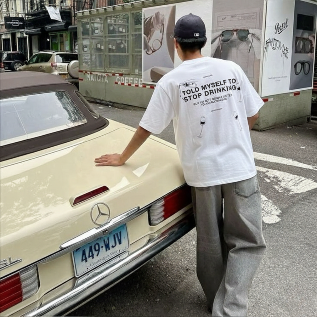 FORFKSAKE ALCOHOLIC WHITE T-SHIRT