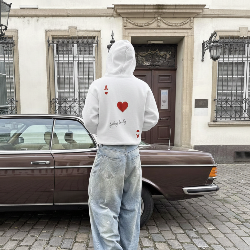FORFKSAKE FEELING LUCKY ACE WHITE HOODIE