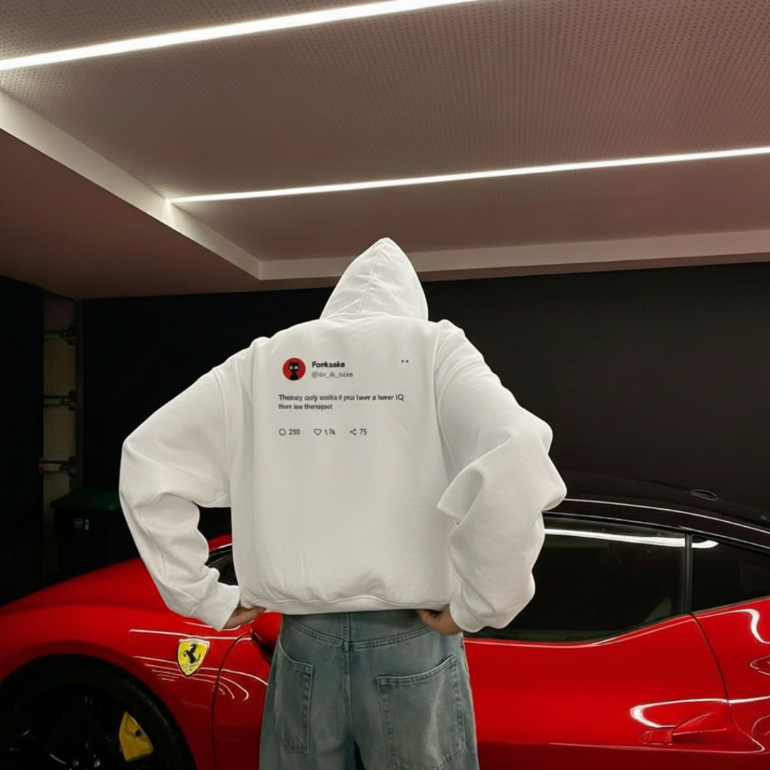FORFKSAKE IQ DEPT WHITE HOODIE