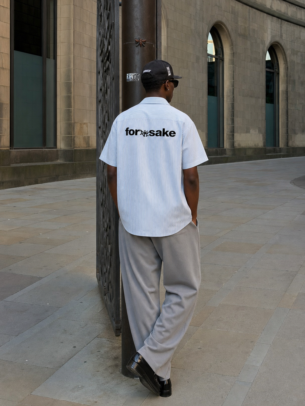 Forfksake I Don't Have Cocaine Boxy Fit Blue Striped Shirt – model back