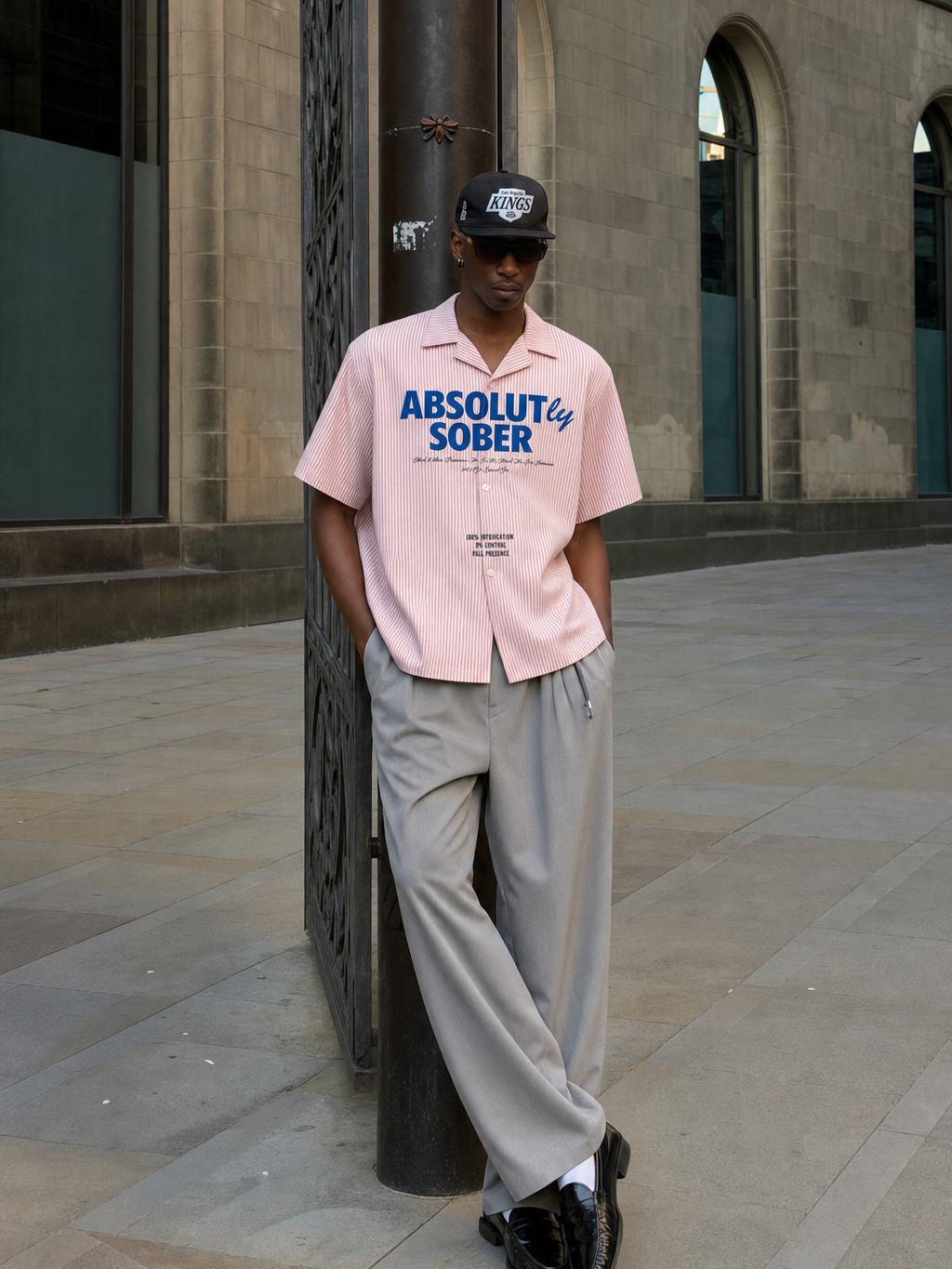 Forfksake Absolut 00 Boxy Fit Pink Striped Shirt – model front