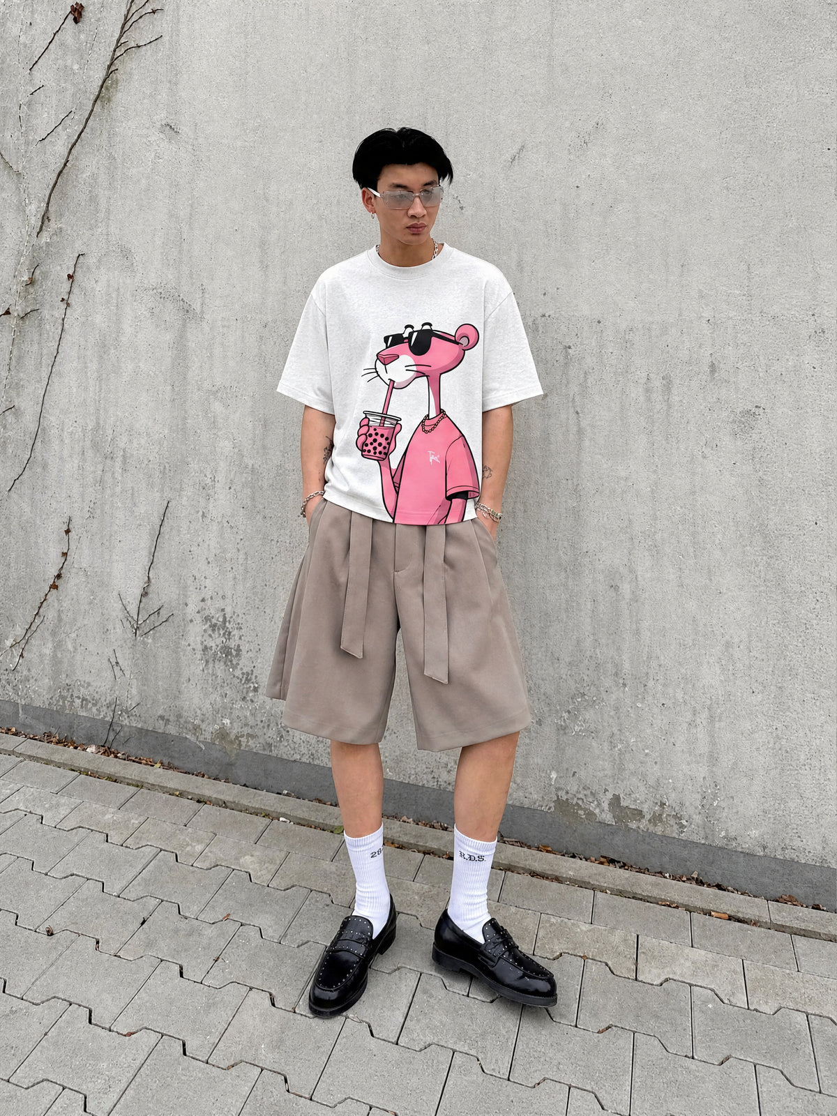 Forfksake Pink Panther Boba Tea White T-Shirt