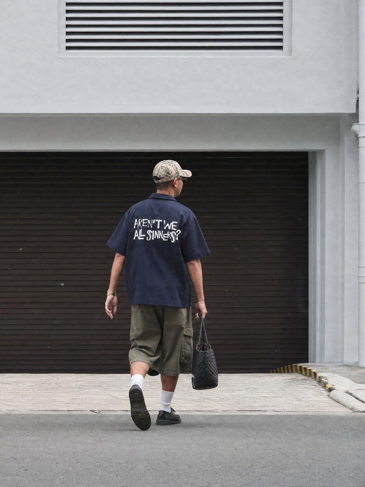 Forfksake Sinners Navy Blue Bowling Shirt