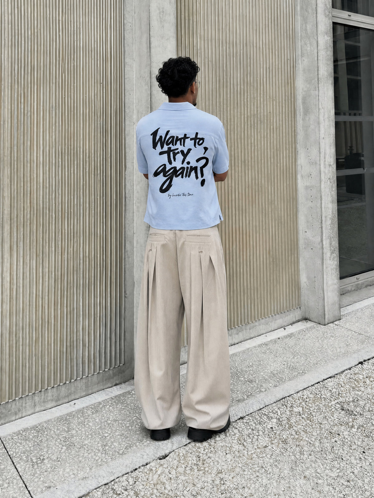 Forfksake Try Harder Light Blue Bowling Shirt