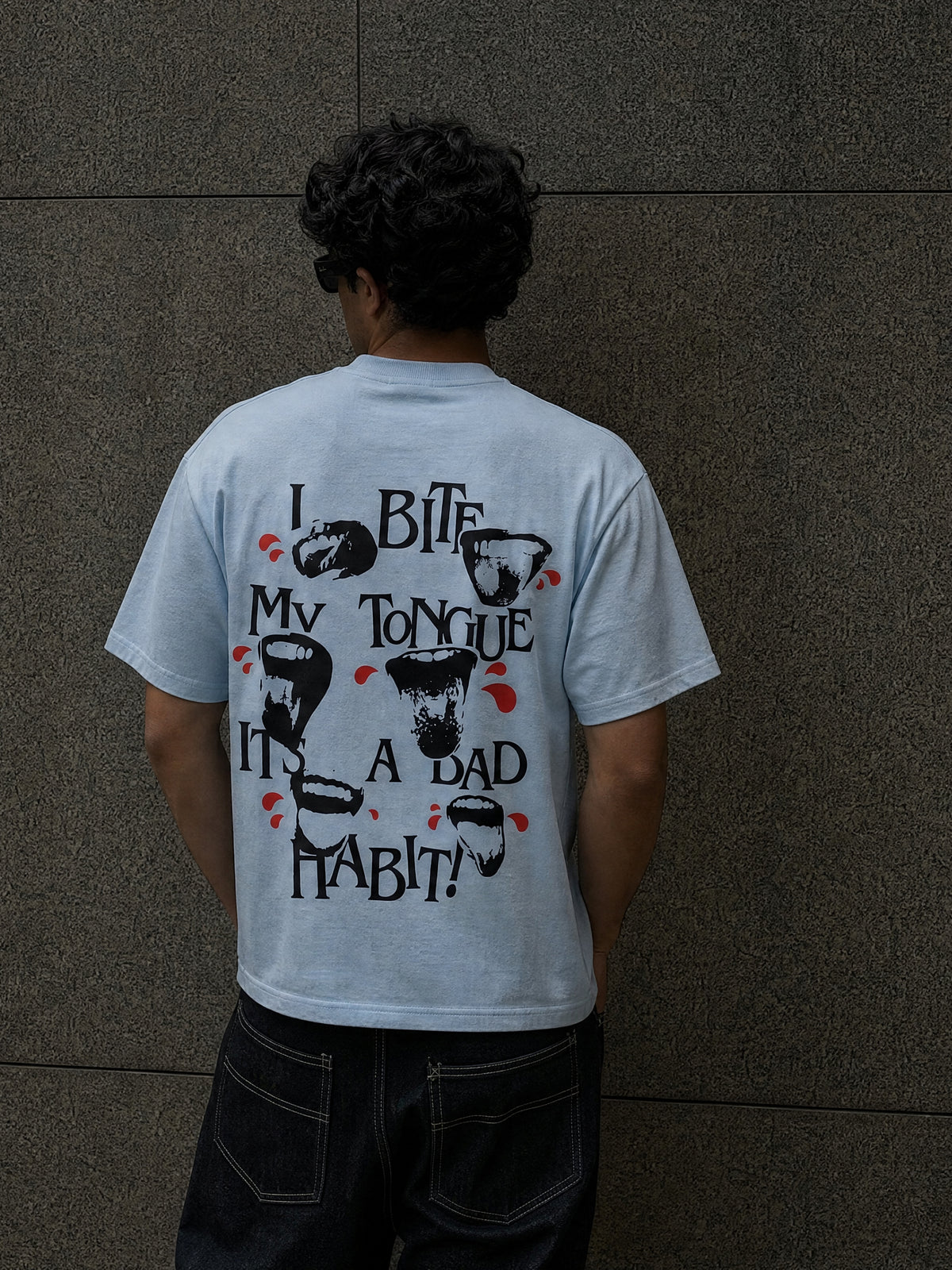 Forfksake I Bite My Tounge It_s A Bad Habit T-Shirt(light Blue)