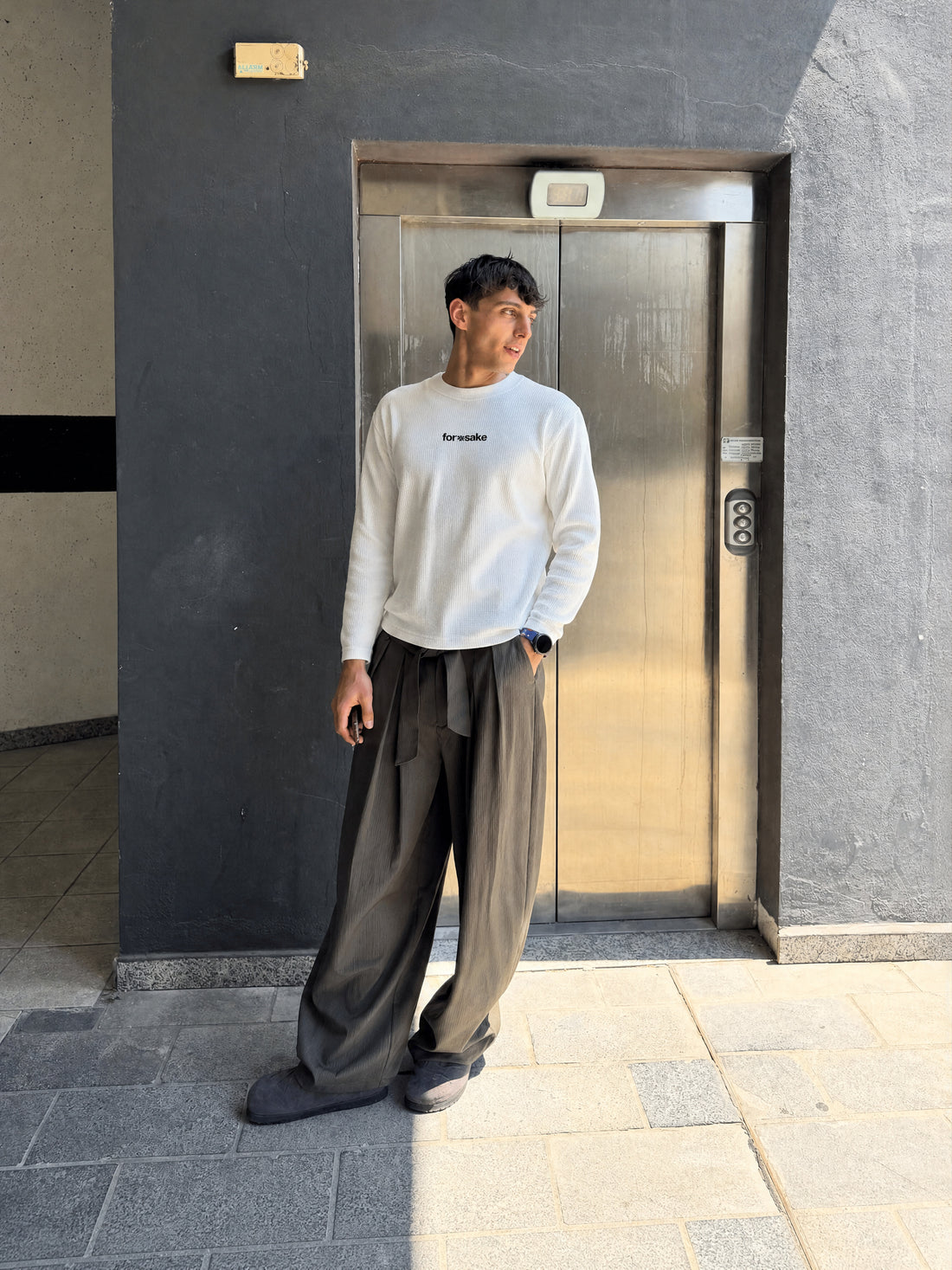 Forfksake Alcoholic Waffle Long Sleeve T-Shirt Off White