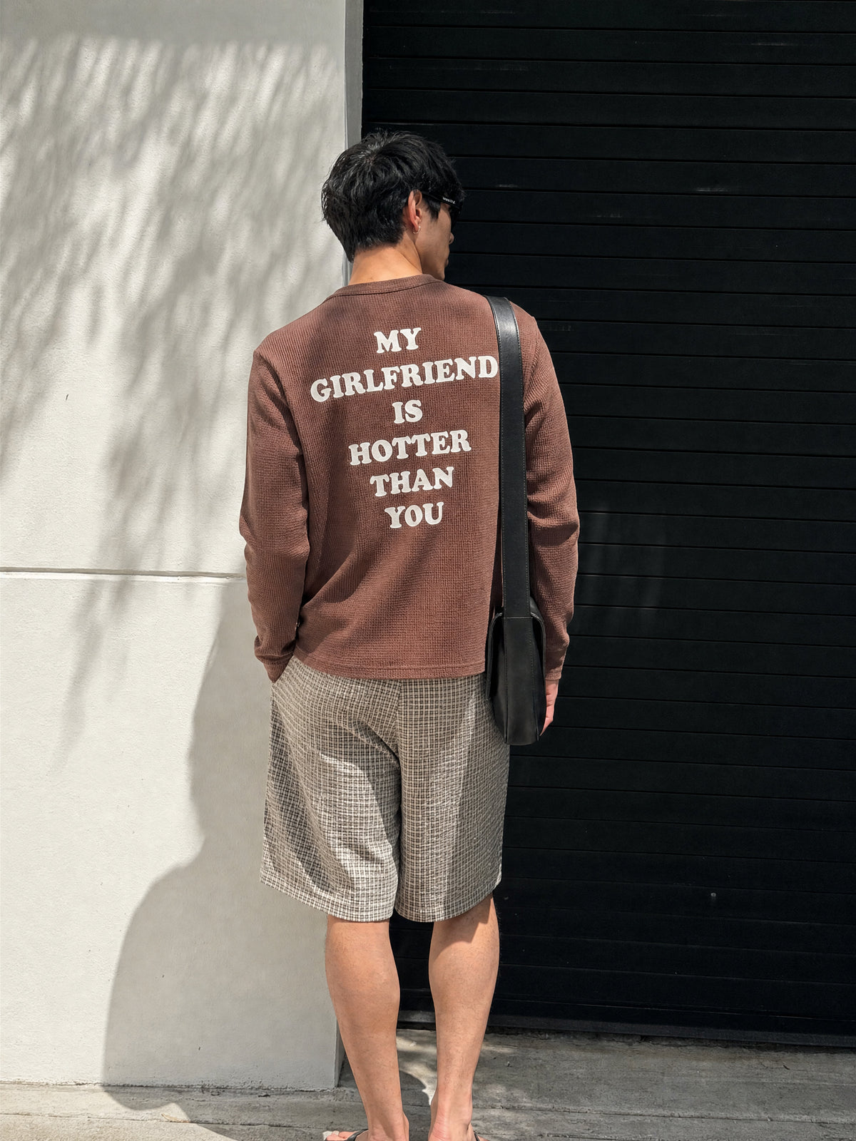 Forfksake Hotter Girlfriend Waffle Long Sleeve T-Shirt Brown