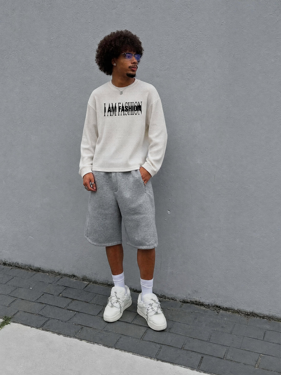 Forfksake I Am Fashion Waffle Long Sleeve T-Shirt Off White