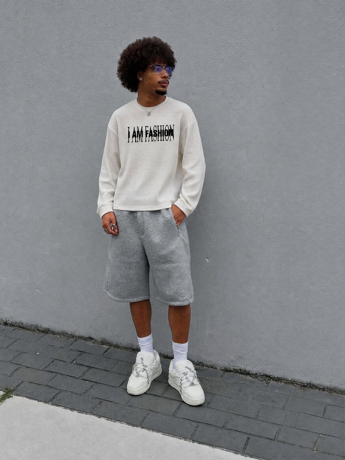 Forfksake I Am Fashion Waffle Long Sleeve T-Shirt Off White
