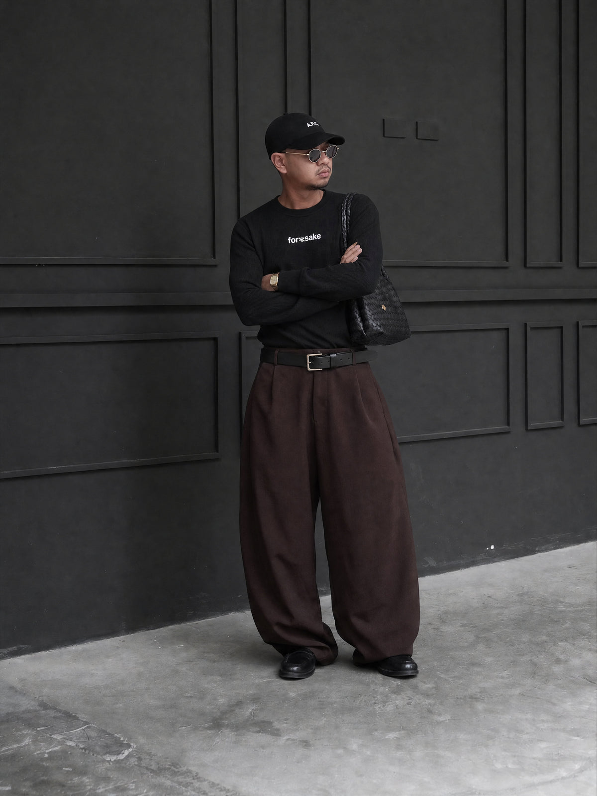 Forfksake Warning Label Waffle Long Sleeve T-Shirt Black