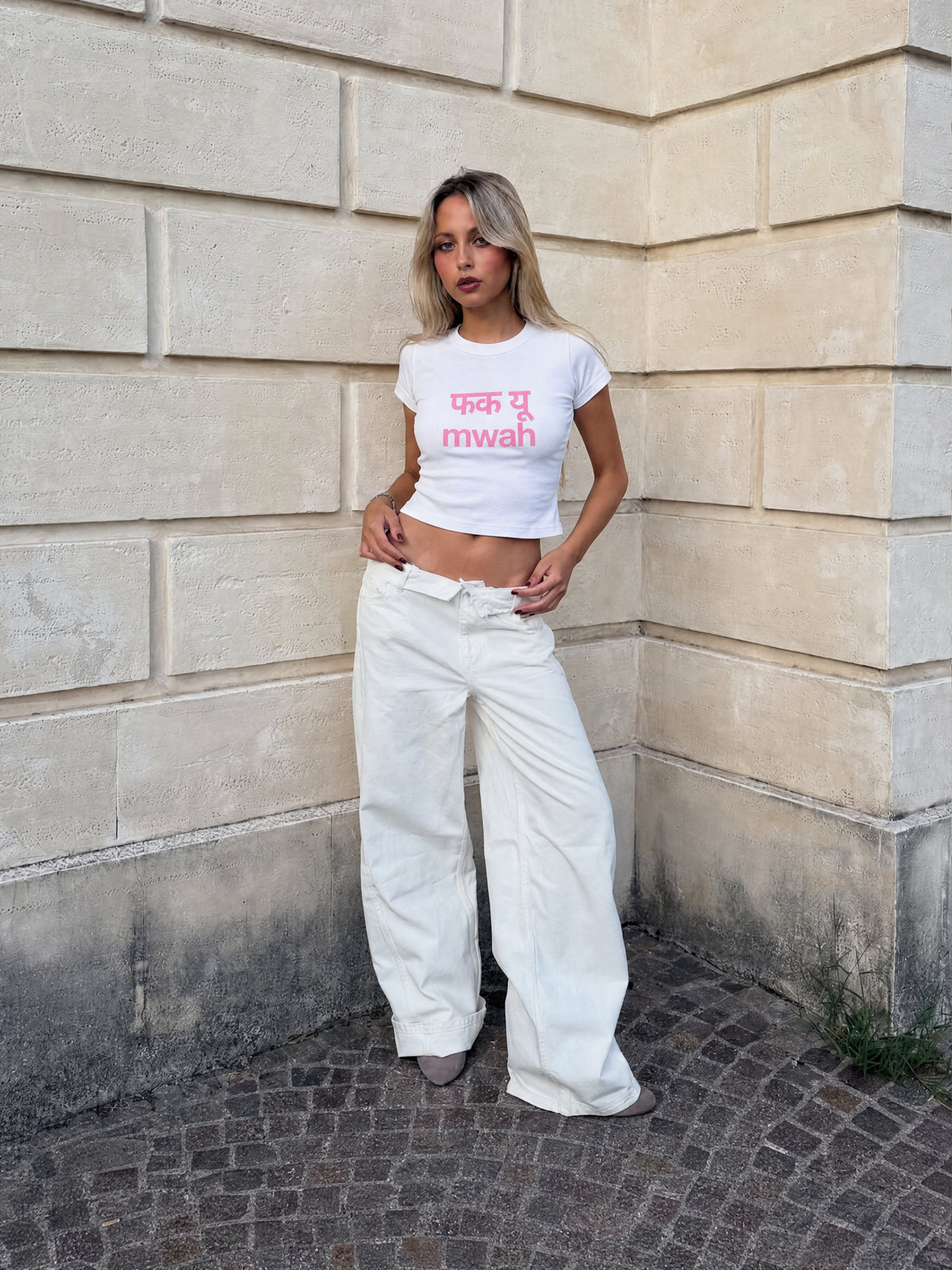 Forfksake Mwah Baby Tee White