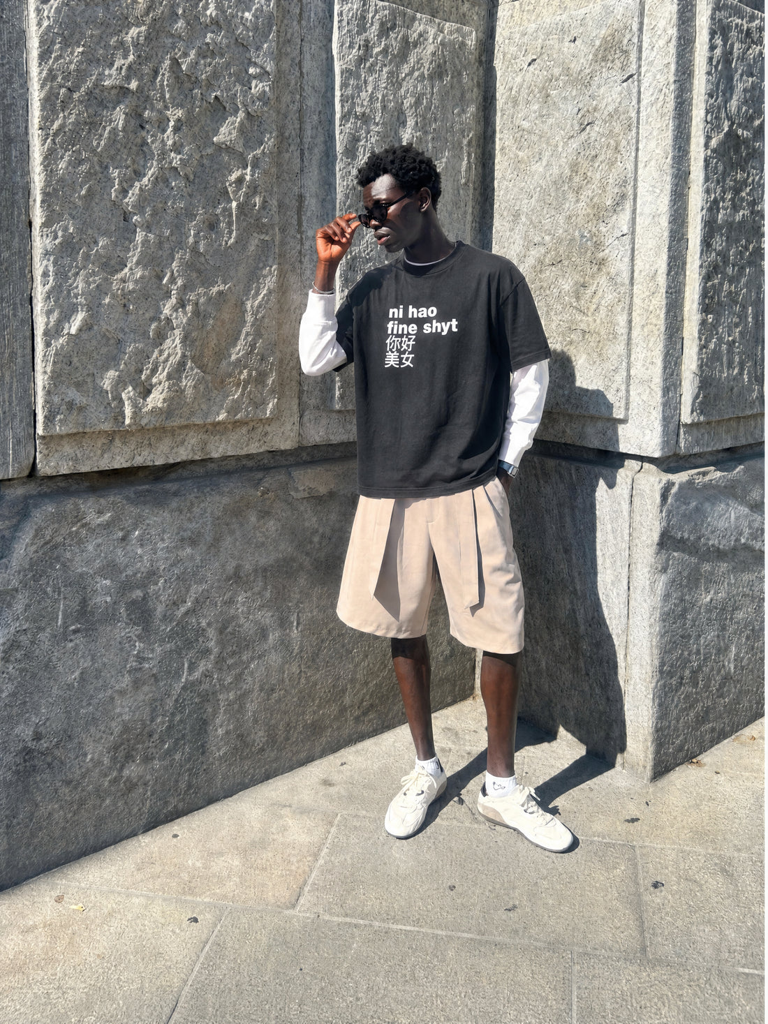 Forfksake Ni Hao Double Layered T-Shirt Black