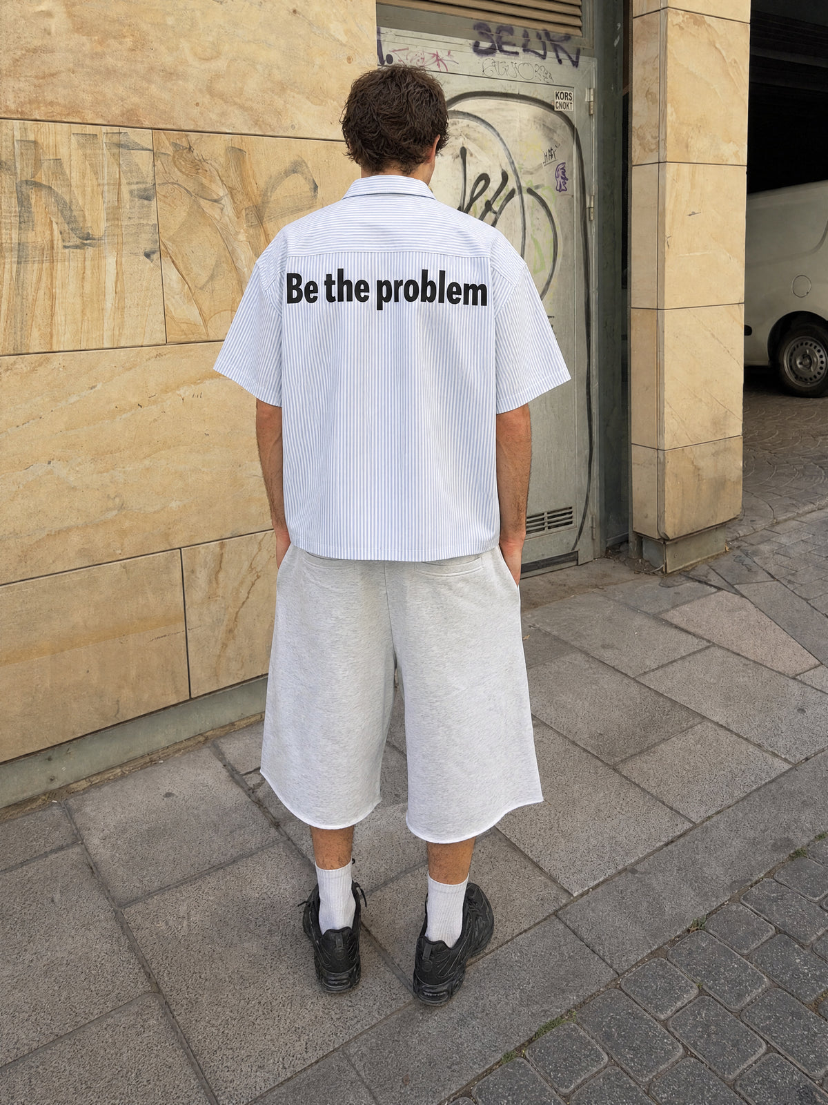 Forfksake Be The Problem Boxy Fit Blue Striped Shirt