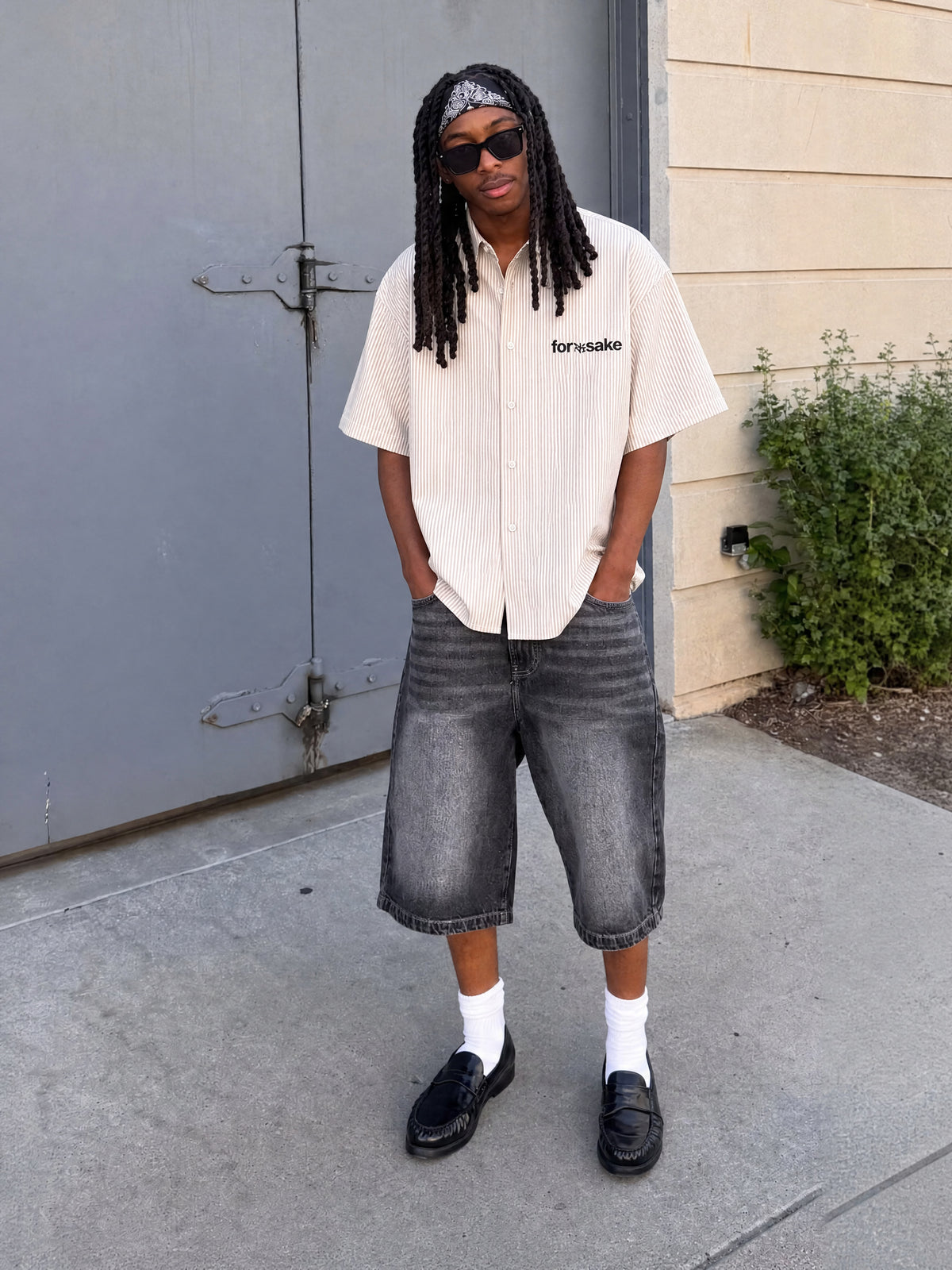Forfksake Money Boxy Fit Beige Striped Shirt