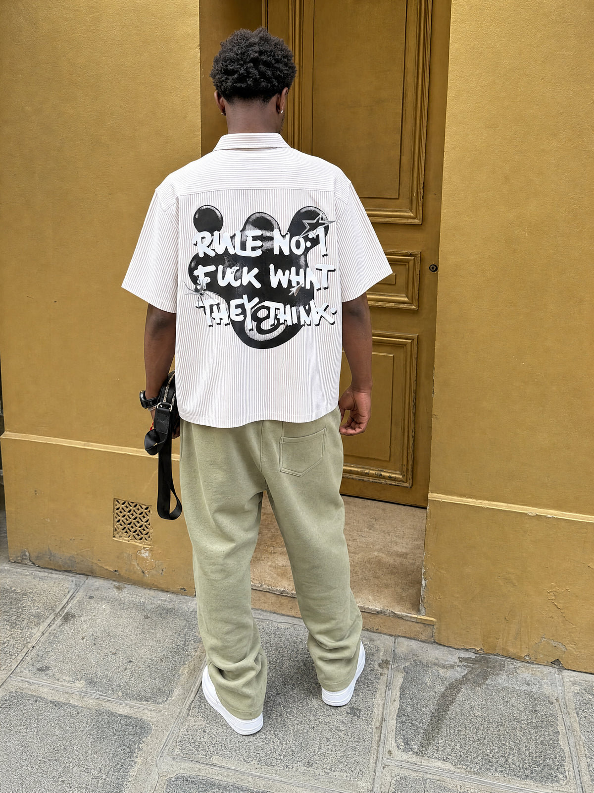 Forfksake Rule No 1 Boxy Fit Beige Striped Shirt