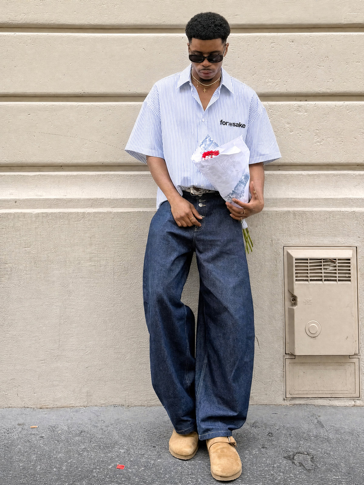 Forfksake Fuck 9-5 Boxy Fit Blue Striped Shirt