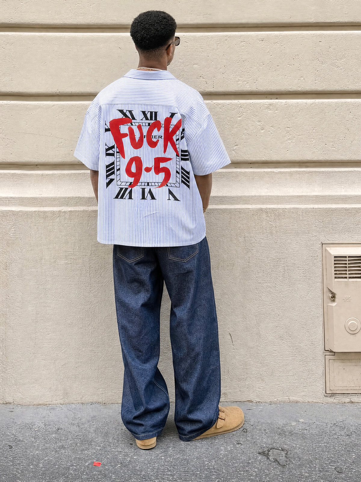 Forfksake Fuck 9-5 Boxy Fit Blue Striped Shirt