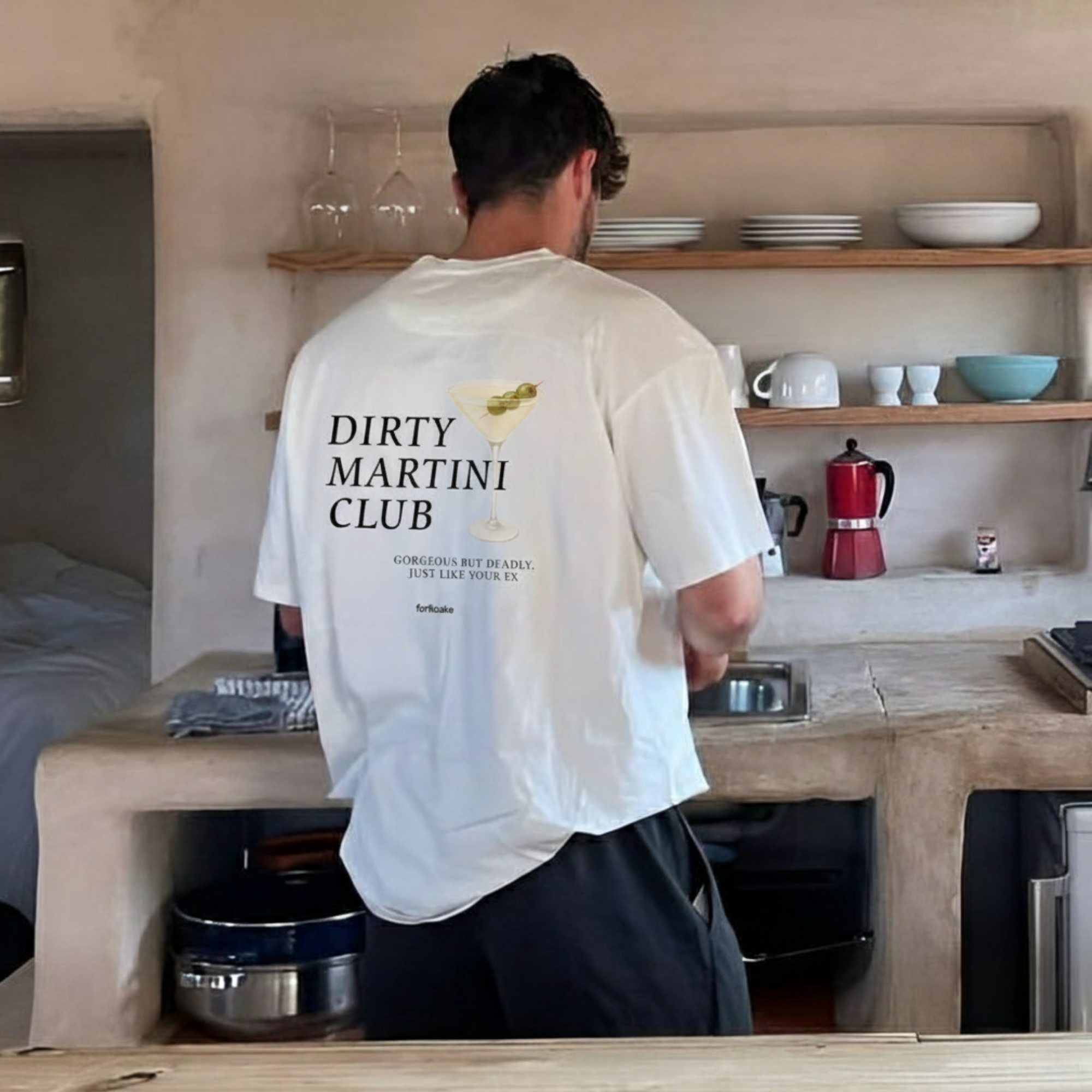 FORFKSAKE DIRTY MARTINI CLUB NUDE WHITE  T-SHIRT