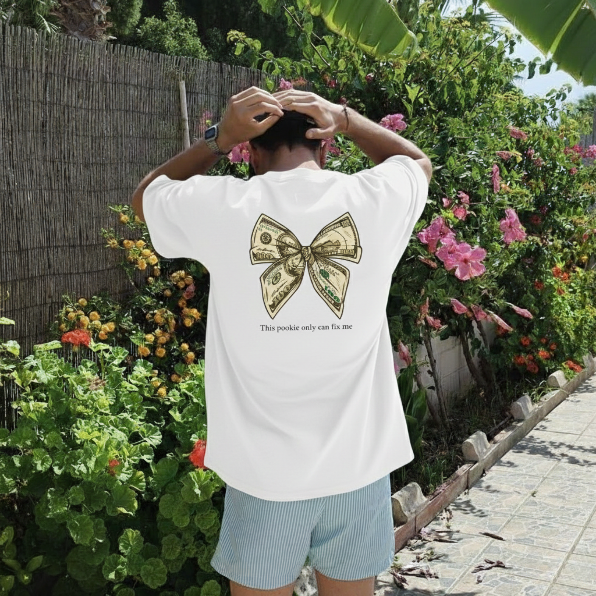 FORFKSAKE DOLLAR BILLS WHITE T-SHIRT