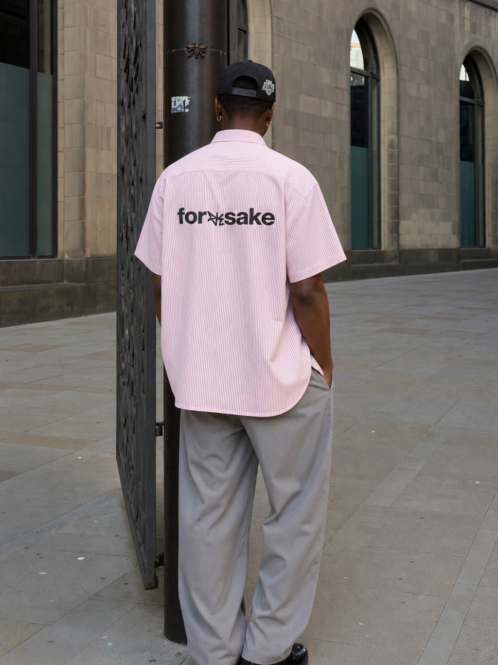 Forfksake Walkout Boxy Fit Pink Striped Shirt – model back