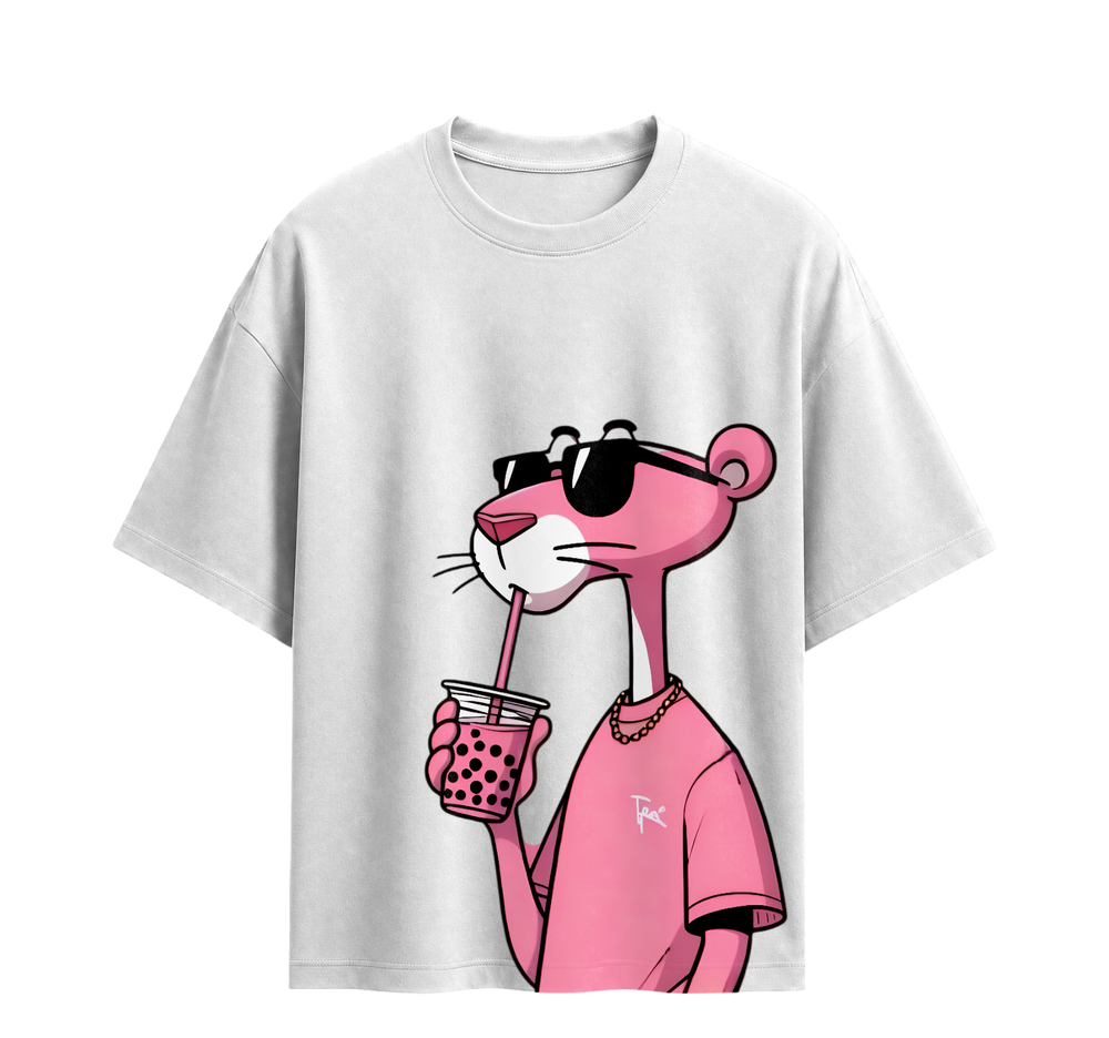 Forfksake Pink Panther Boba Tea White T-Shirt