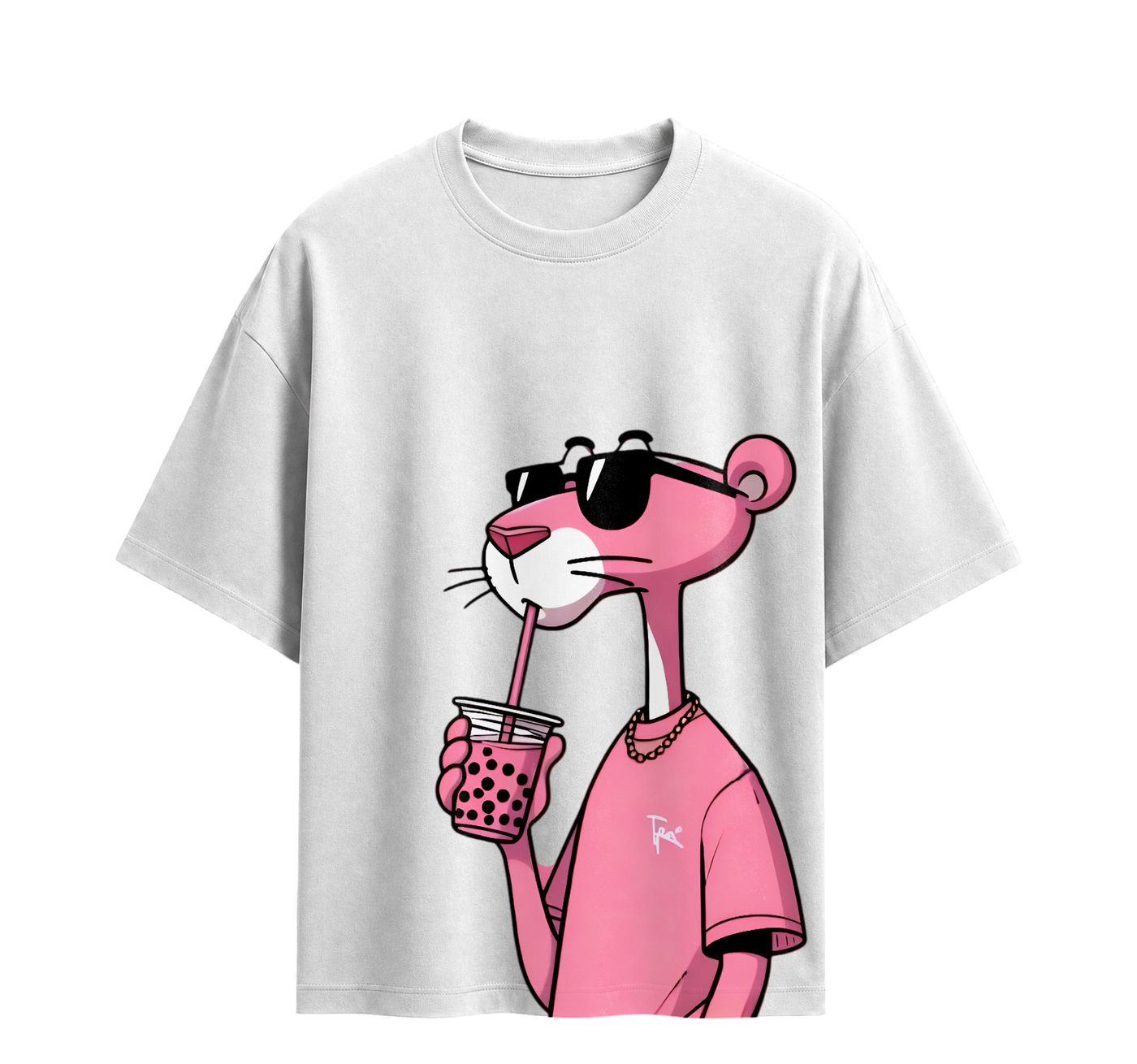 Forfksake Pink Panther Boba Tea White T-Shirt
