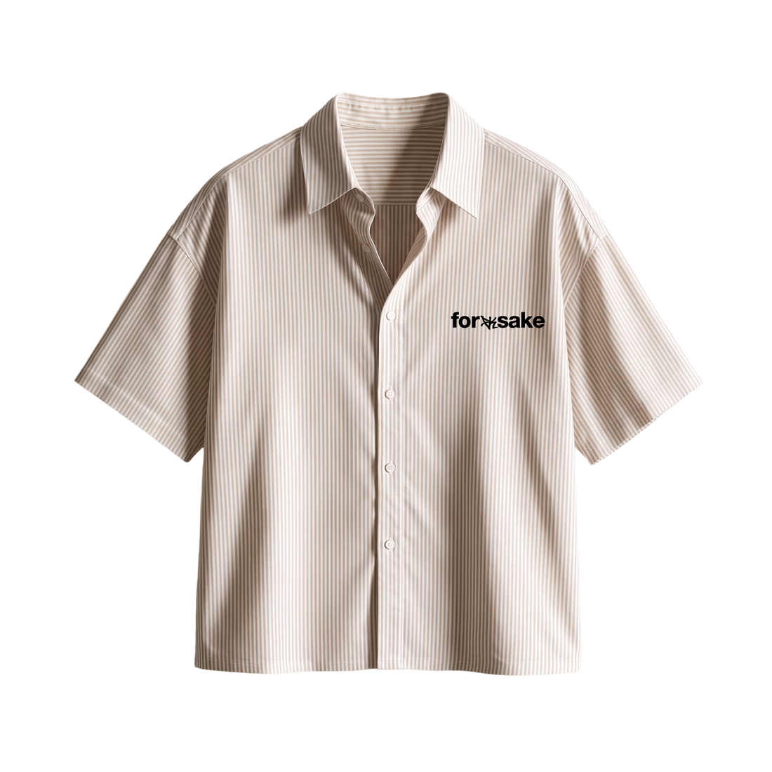 Forfksake Go F Yourself Boxy Fit Beige Striped Shirt