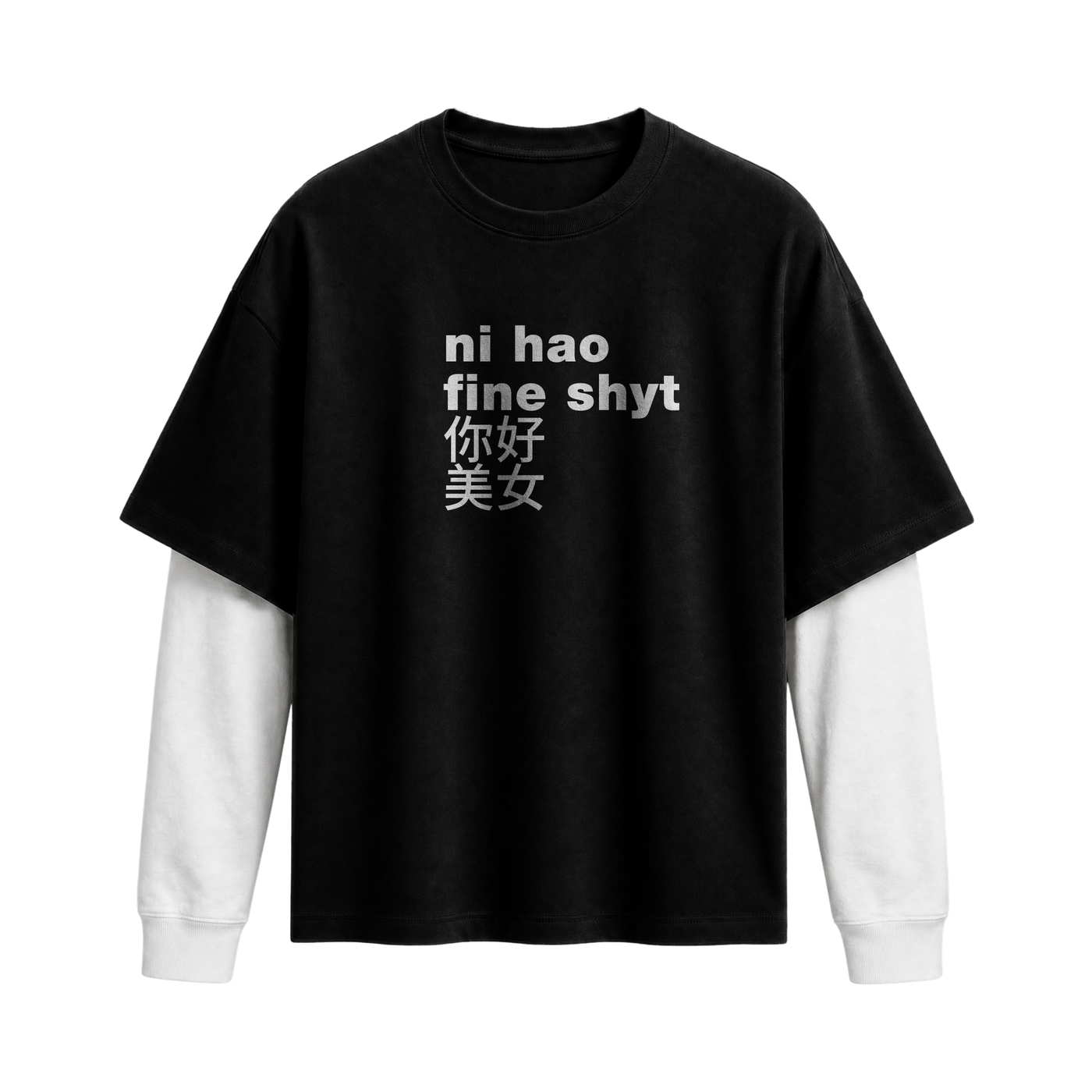 Forfksake Ni Hao Double Layered T-Shirt Black