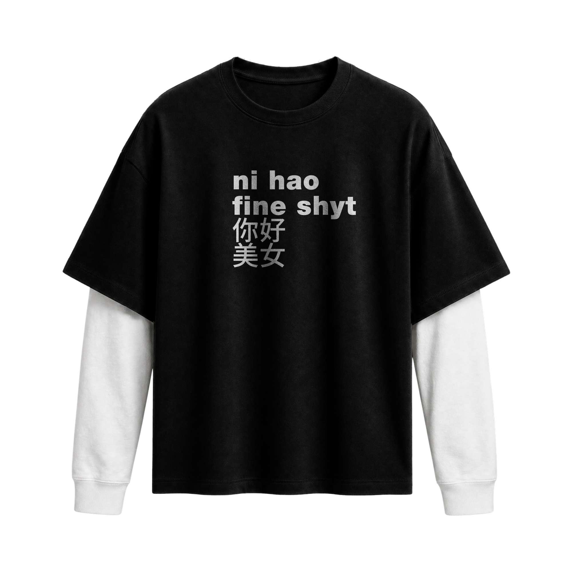 Forfksake Ni Hao Double Layered T-Shirt Black