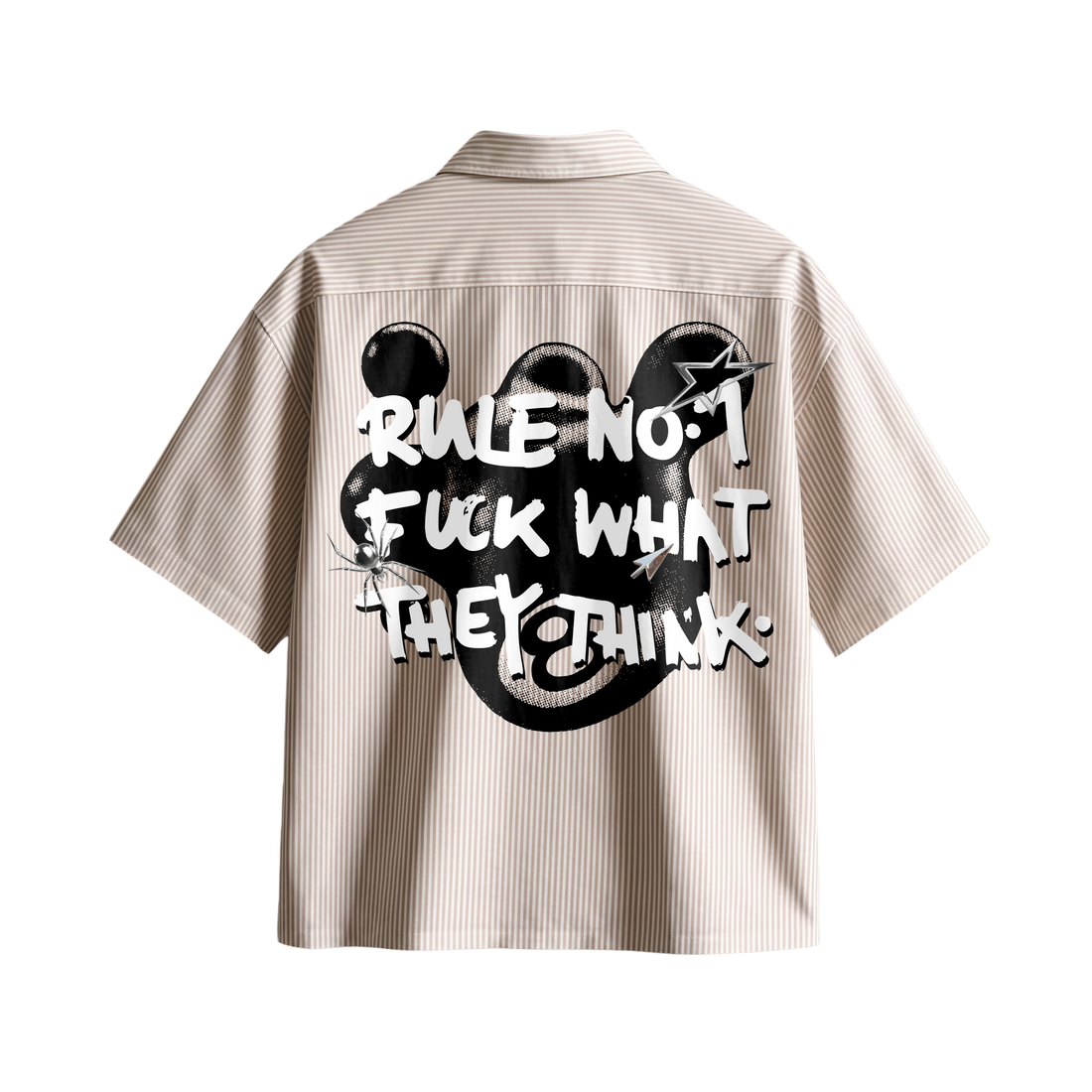 Forfksake Rule No 1 Boxy Fit Beige Striped Shirt